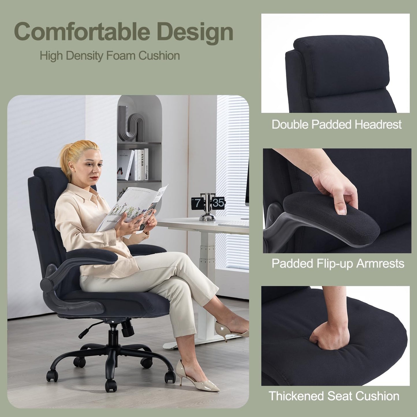 CASTLOVE Fabric Office Chair Ergonomic Desk Chairs for Home Office, Black