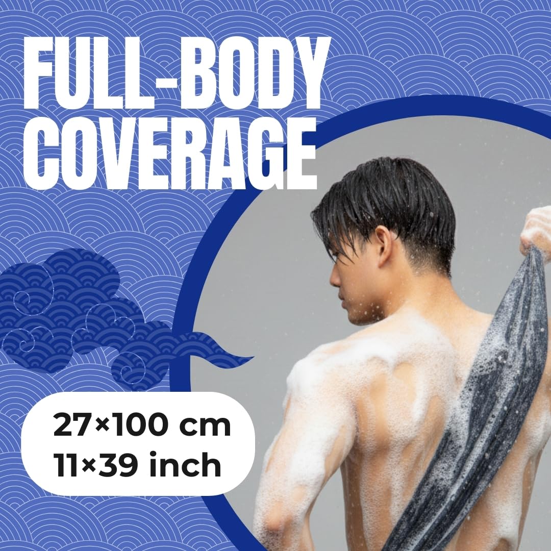 forest Originals Marna Body Exfoliating Towel (10.6 x 39.4 in / 27 x 100 cm), Japanese Shower Washcloth, Balanced Deep-Cleansing Scrub