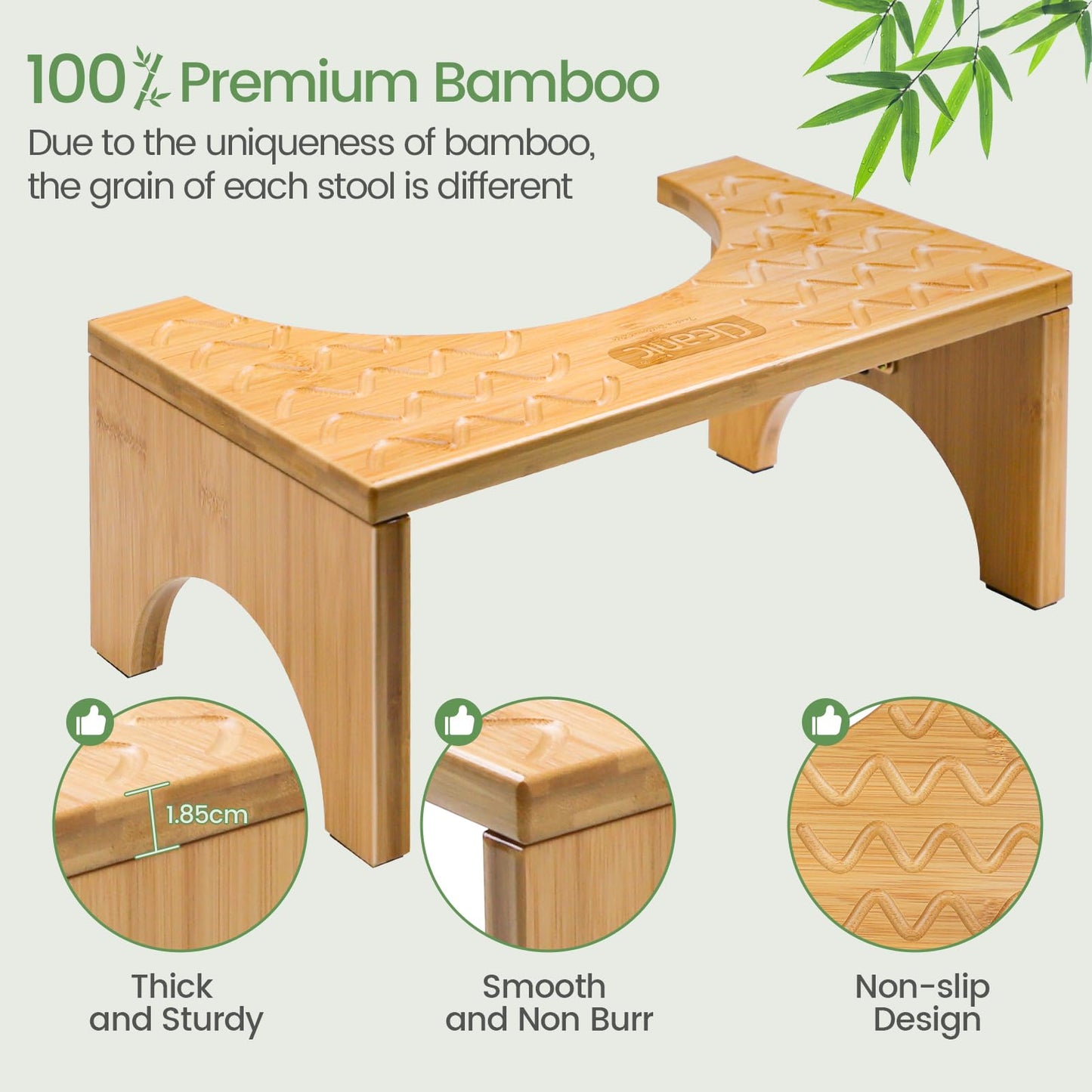DEANIC Natural Bamboo Toilet Step Footrest, Non-Slip Bathroom, Helper for Better Posture, Foldable Foot Stool for Toilet, Easy to Clean & Store