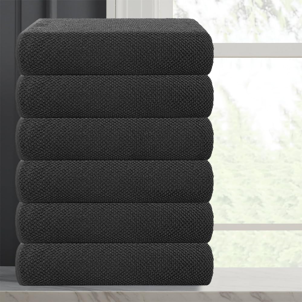 CASA COPENHAGEN Popcorn Textured 6-Piece Small Bath Towel Set - Pine Grey, 550 gsm, 6-piece small bath towels, cotton towels for rough and tough use
