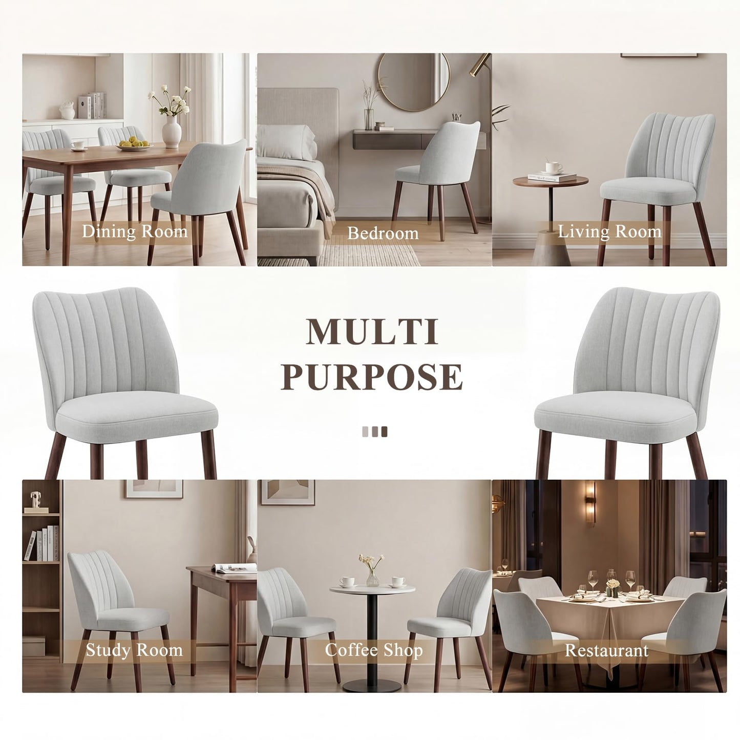 MALOL Upholstered Dining Chairs Set of 2, Fabric Chairs for Dining Room with Solid Wood Legs and Thick Seat Cushion