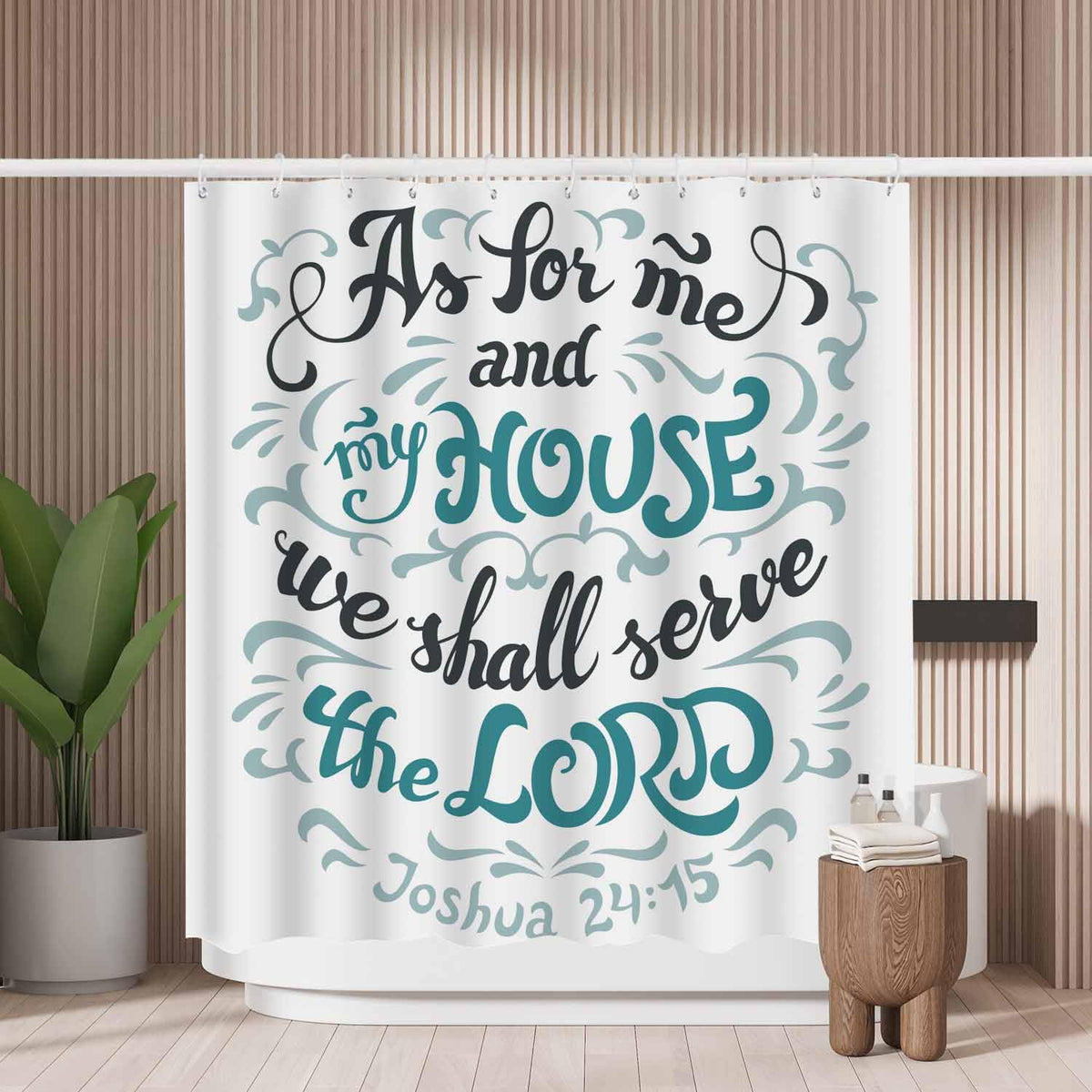 Woutay Shower Curtain Water Repellant Fabric Hand-Lettering Bible Quote,Mould Proof Resistant,Polyester,with 12 Plastic Hooks