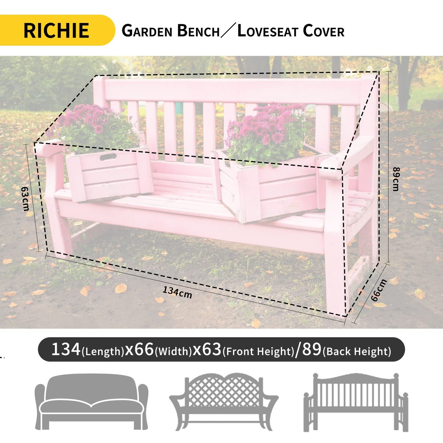 RICHIE Bench Covers Waterproof 2 Seater with Air vent, Windproof Anti-UV Tear-proof Heavy-duty 600D Oxford Fabric and PVC Lining, 2 seater Outdoor