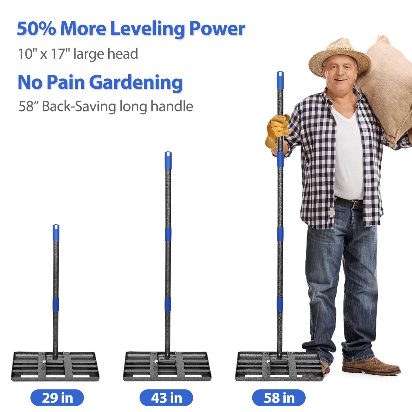 Lawn Leveling Rake, 43 x 25 cm Levelawn Tool with Effort Saving Curved Edge, 5 FT Metal Lawn Leveler Heavy Duty, Move Soil Ground Surfaces Freely,