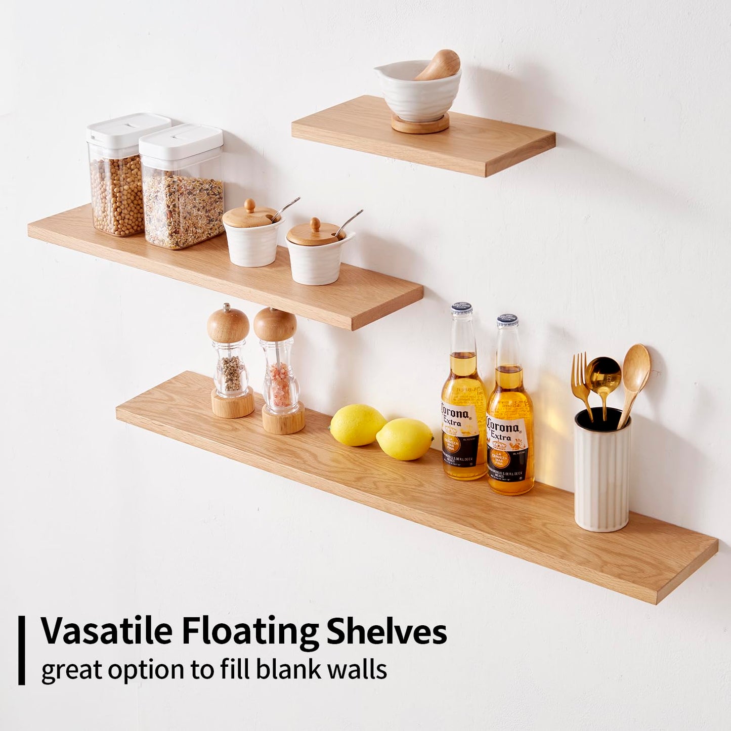 Gieanoo Floating Shelf, 60cm Solid Oak Wood Rustic Wall Shelf Wall mounted Radiator shelf Display Shelf For Living Room, Kitchen, Bedroom,Bathroom