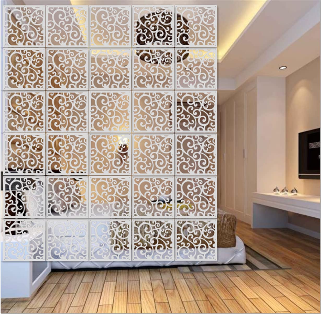12Pcs/Set White Hanging Room Divider Screens DIY Panel Screens Partition Wall Dividers Room Decorative With All Accessories 29 x 29 cm (M6)