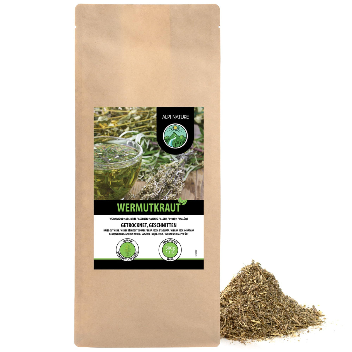 Alpi Nature Wormwood Tea 500g 1.1 lb, Loose Leaf Tea, Gently Dried and Cut Wormwood Herb