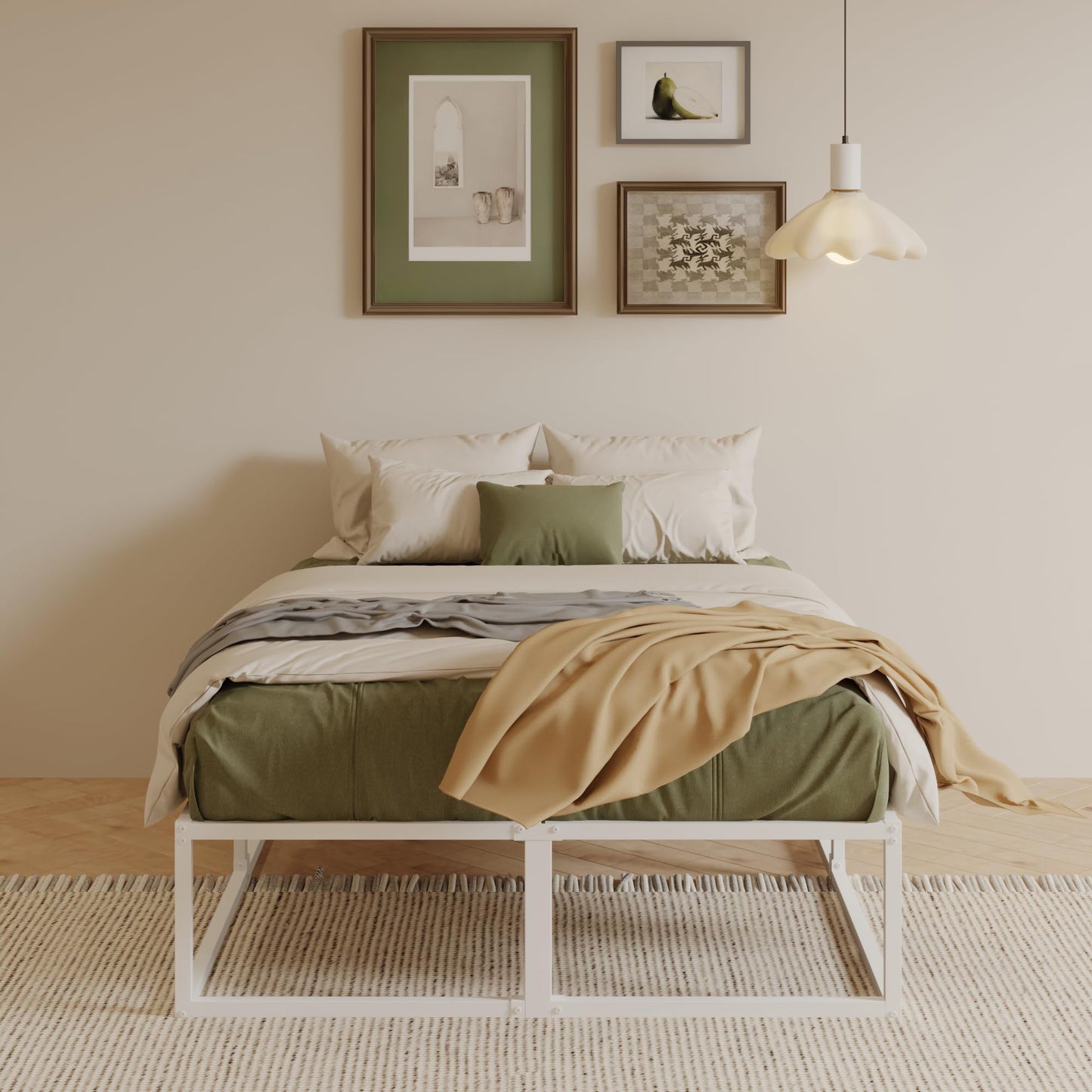 EMODA Super King Bed Frame 36cm High with Steel Slats Support, White