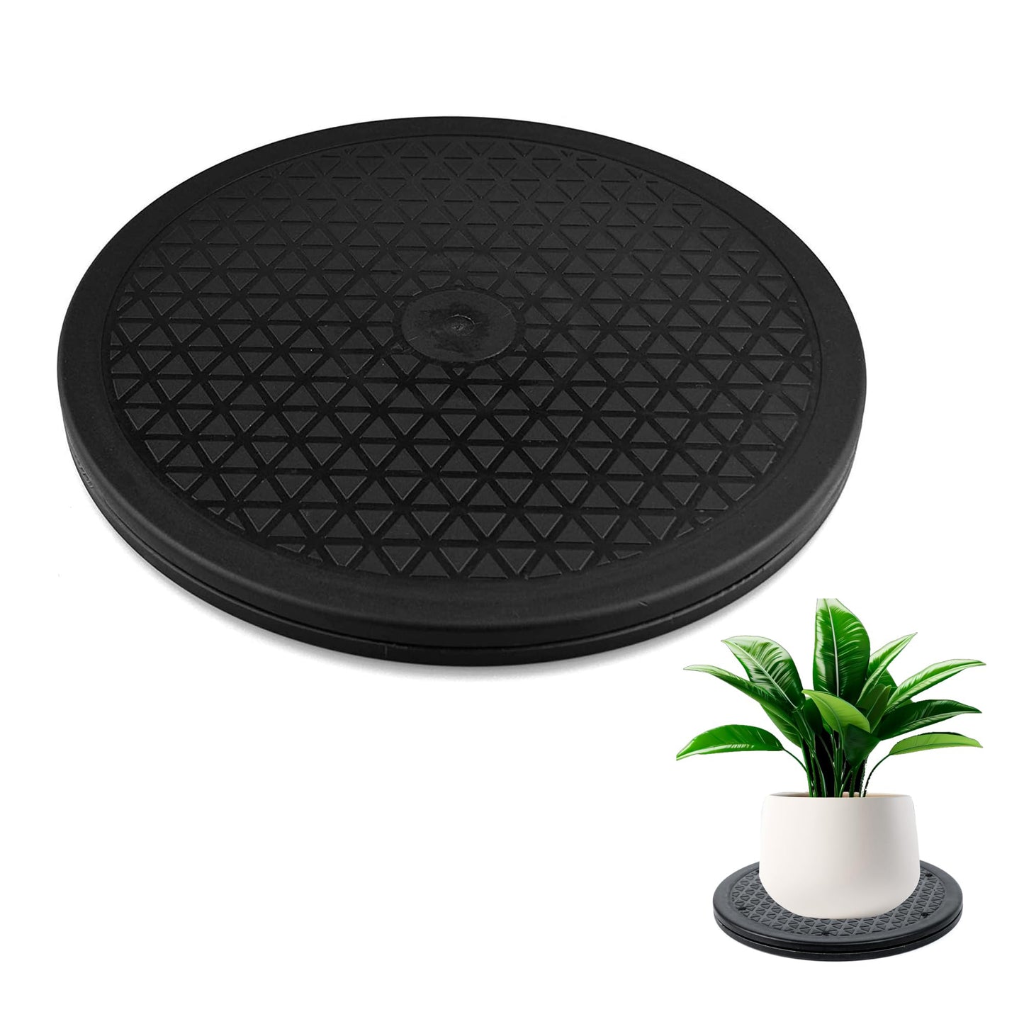 Rotating Turntable with Steel Ball Bearings, 360° Smooth Rotation Platform, Non-Slip Diamond Surface for TV, Monitor, Kitchen Appliances, 25cm, Black