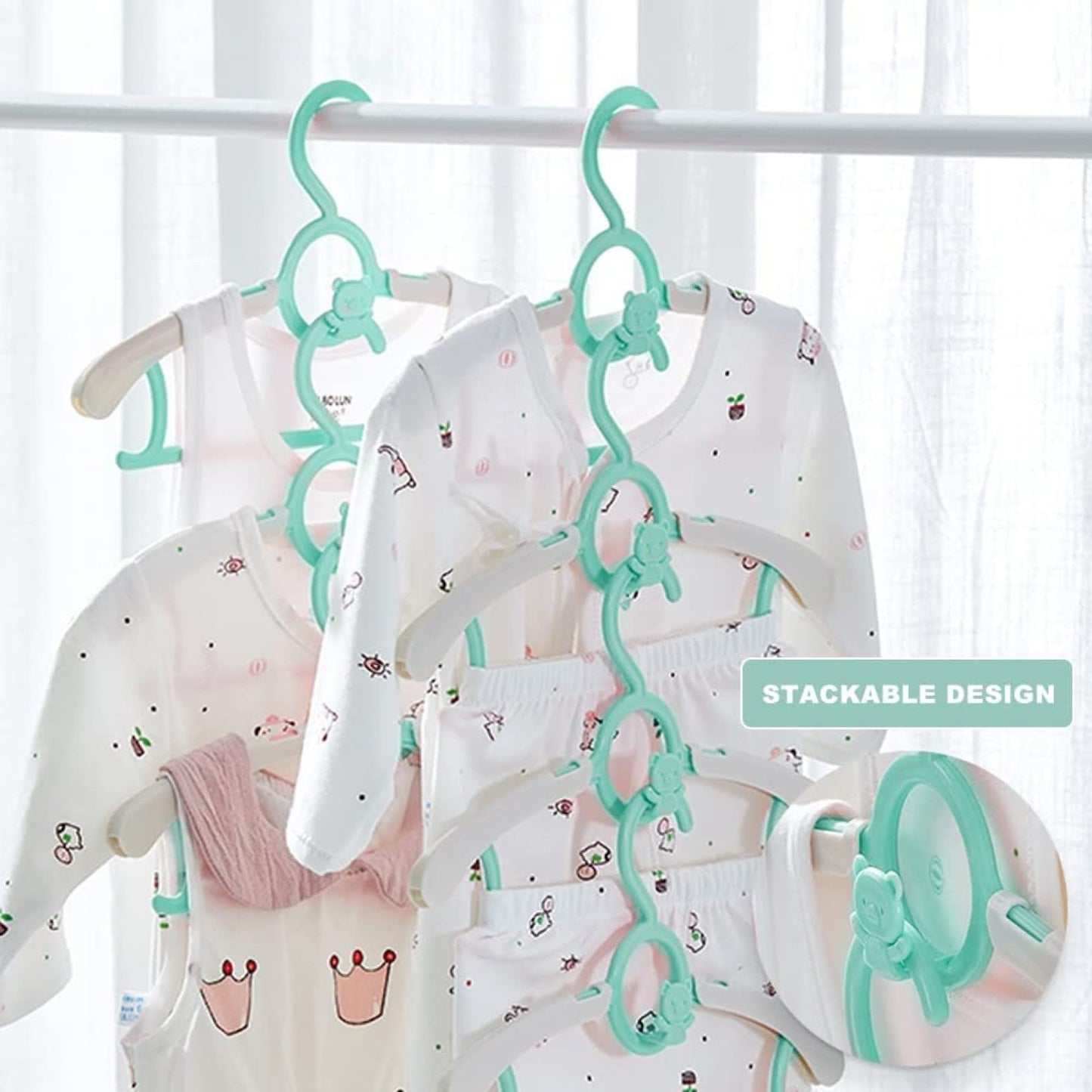 HGYZE Baby Nursery Closet Hangers, Ultra-Thin Non-Slip and Extendable Laundry Infant Pant Hanger for Newborn Clothes -20pcs Green Gifts- Adjustable