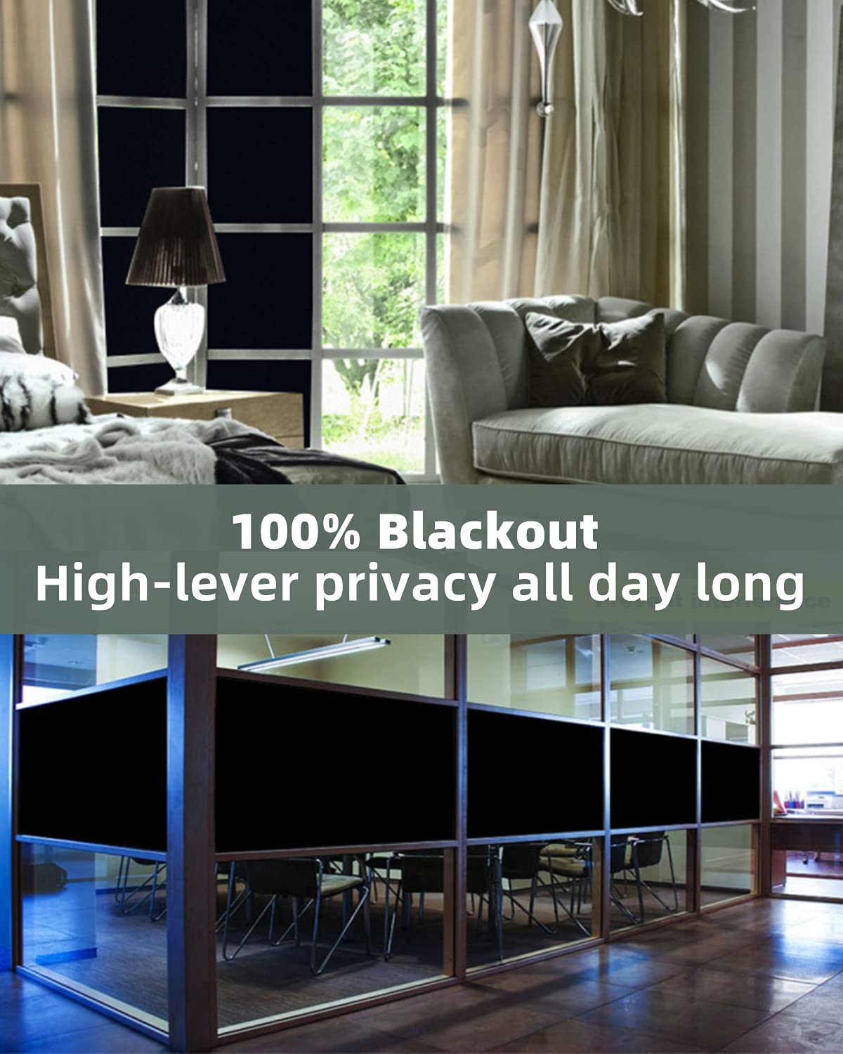 LOLIFEVE Blackout Window Film Privacy Self Adhensive Frosted Glass Film 100% Light Blocking Dark Tinting Sticker for Baby Nursery, Day Sleeping, etc.