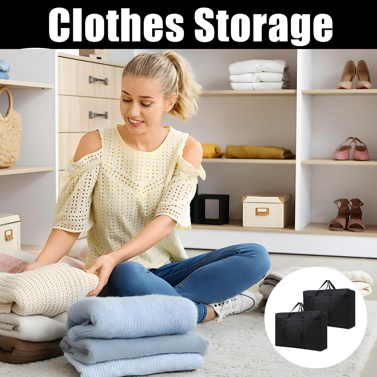 LURVOUS 2 Pcs 100L Large Storage Bags with Zips, Moving Bags Packing Bags Clothes Storage Bag Under Bed Storage