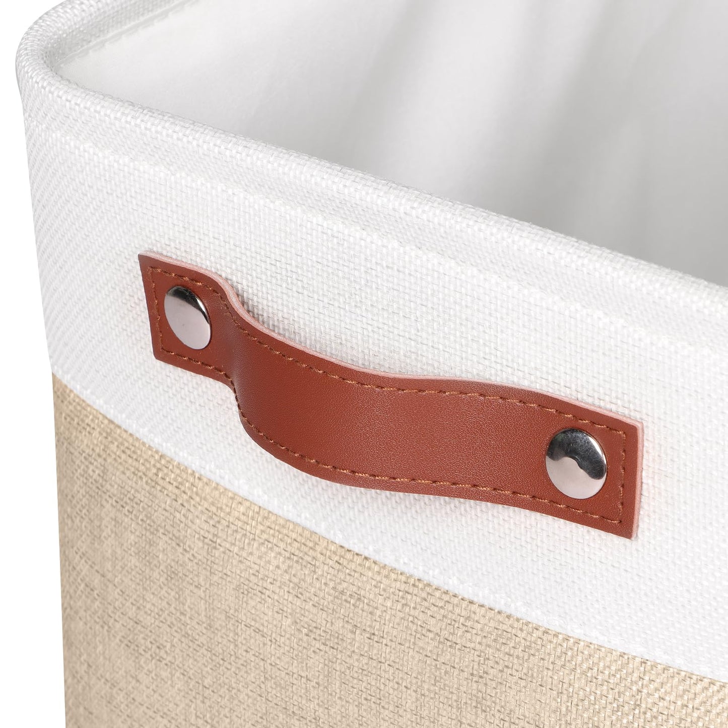 Syeeiex Fabric Storage Basket [4-Pack], Large Baskets with Leather Handles, Storage Boxes for Shelves, Foldable Baskets for Organizing Toys, Clothes