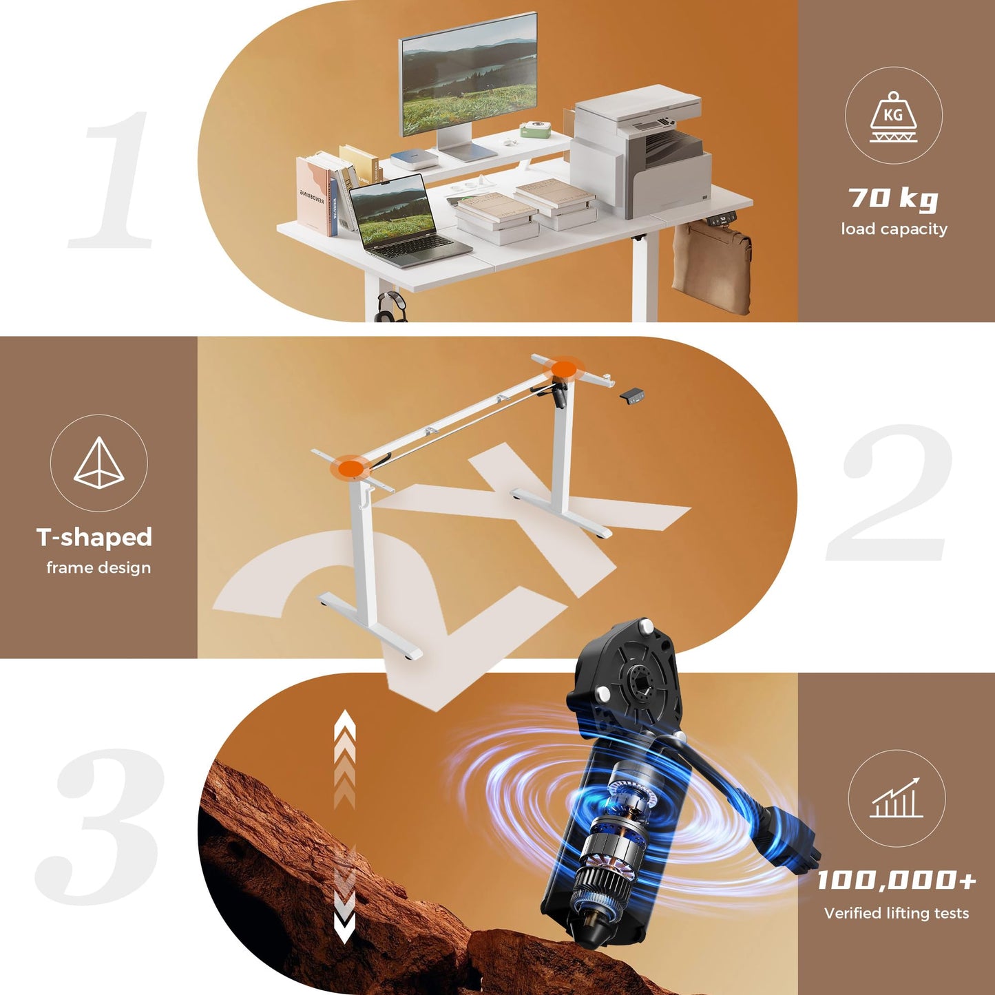 Klicelor Electric Standing Desk, Led & Plug, Movable Monitorstand, 120x80