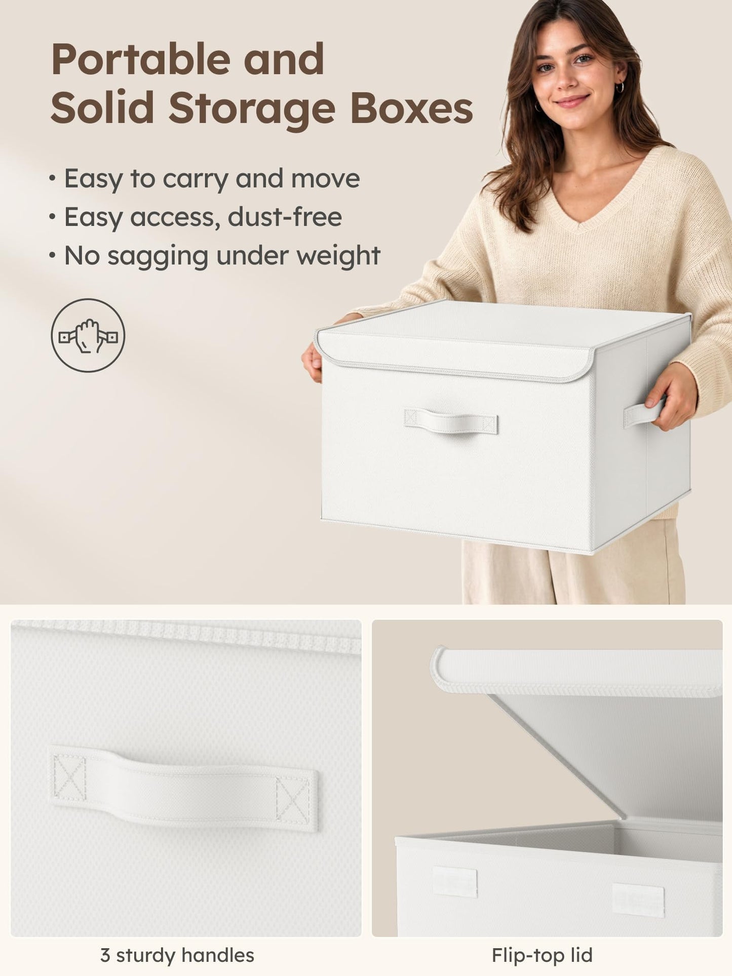 Homsorout Foldable Storage Boxes with Lids - Wardrobe Organiser Bin with Handle Large Fabric Basket Containers for Clothes, Book, Shelf, Office