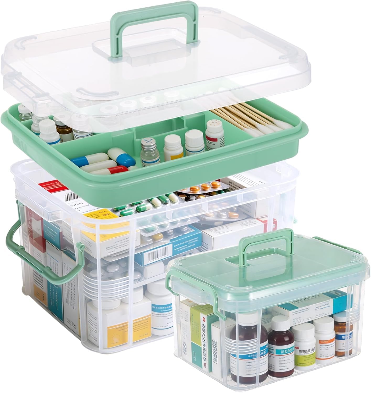 Chililon Medicine Storage Box,Household MedicineStorage Box Organiser,Double Layers Multi Grid Medicine Box,Portable with Lid Medication Storage Box