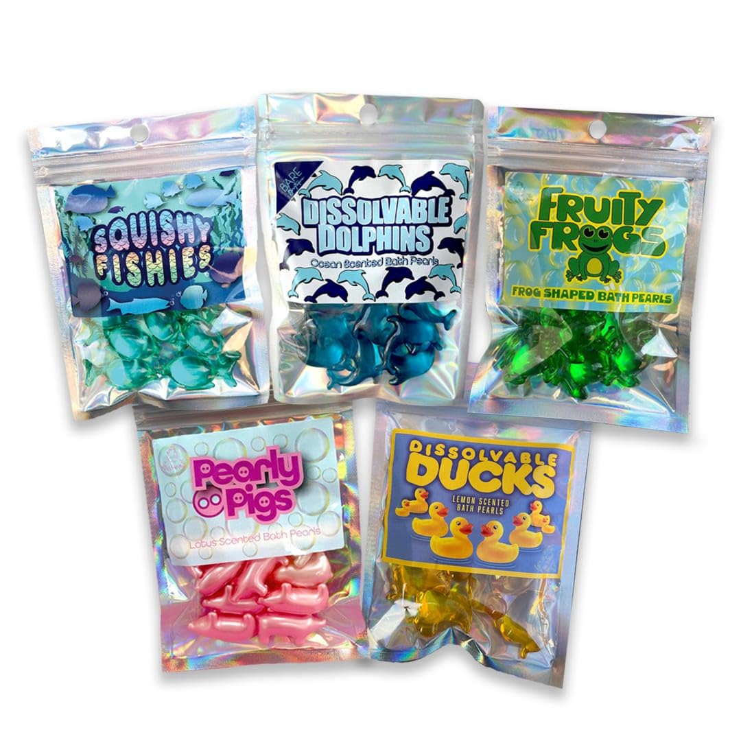 50 Bath Pearls - Animal Bath Bundle 10 x Pigs, 10 x Dolphins, 10 x Frogs, 10 x Ducks, 10 x Fish Bath Oil Beads, Fun Gift for her, Fun Gift for