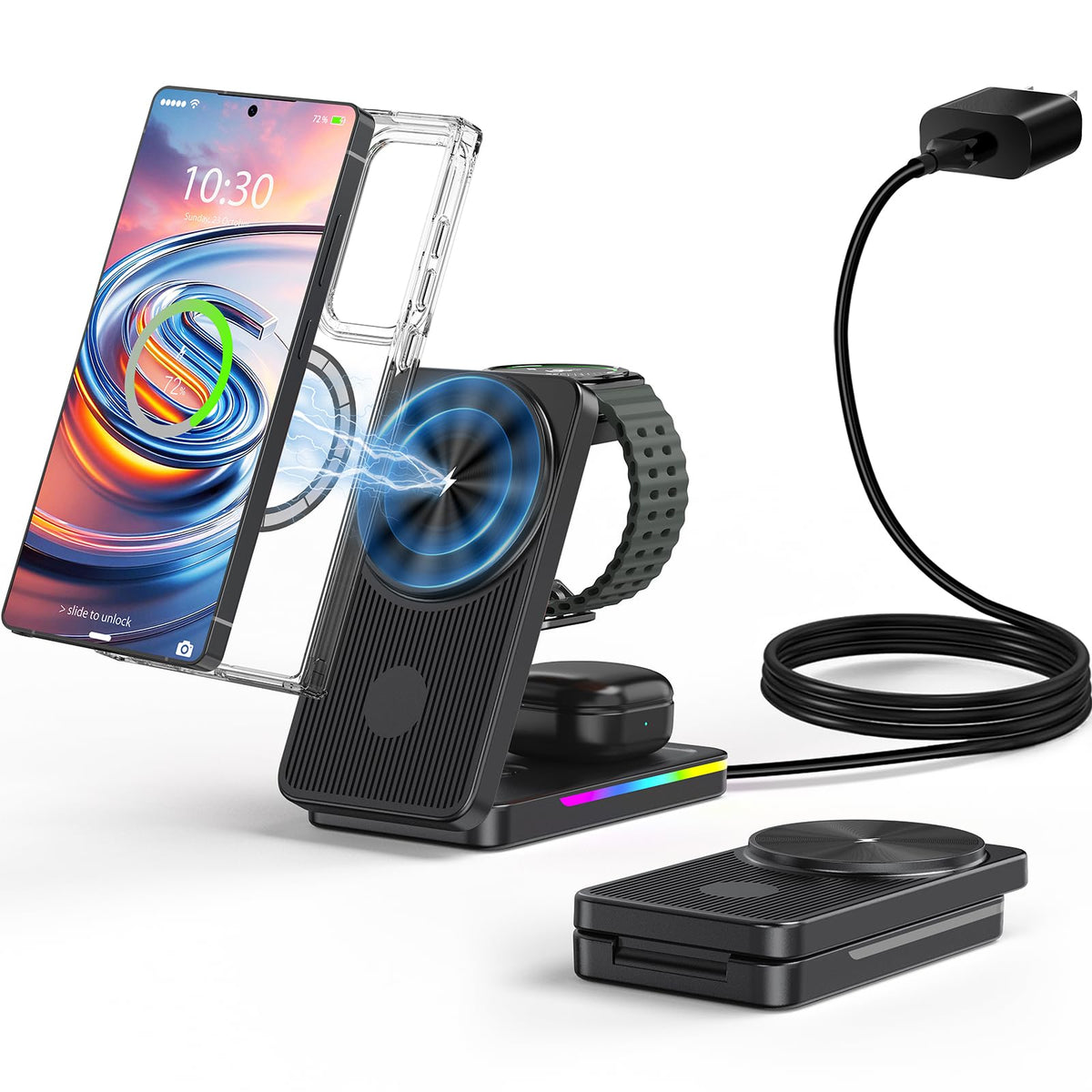 Magnetic Wireless Charger for Samsung Galaxy S25 Ultra S24, Foldable Magsafe Charger, Samsung Wireless Charger for Galaxy Watch Ultra 8/7/6 Galaxy