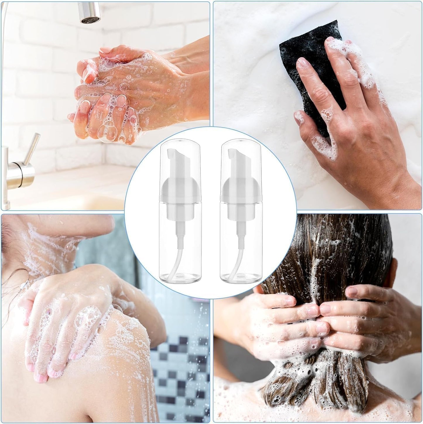 2 Pack Foam Pump Bottle Travel Small Size Mousse Foam Soap Dispenser Mini Empty Clear Plastic Foaming Soap Dispenser Refillable Pump Containers for