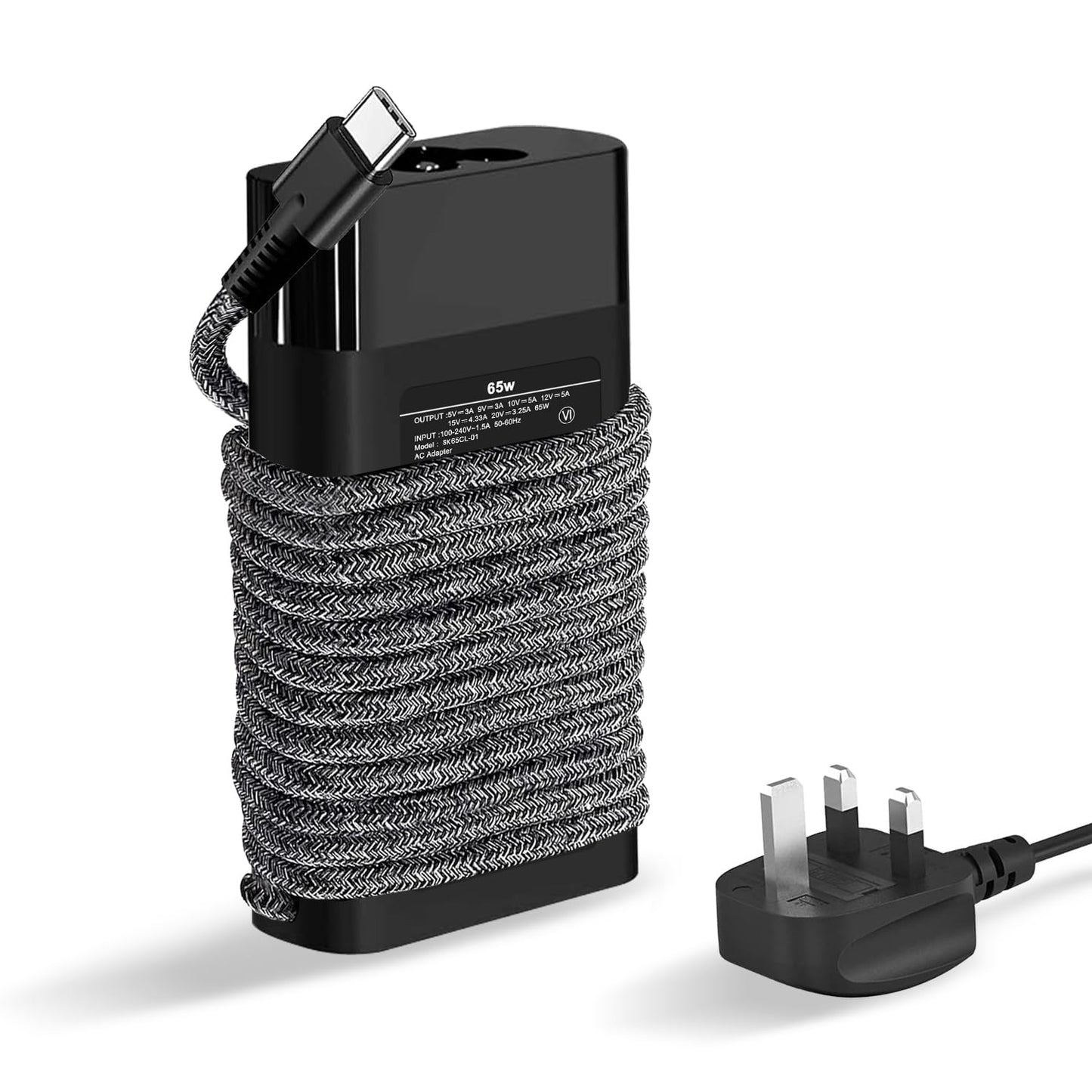 SiKER USB C Laptop Charger, 65W USB C Nylon Cable Fast Charger Compatible with HP Envy, Elitebook, Spectre, Chromebook, ProBook, Travel Type C
