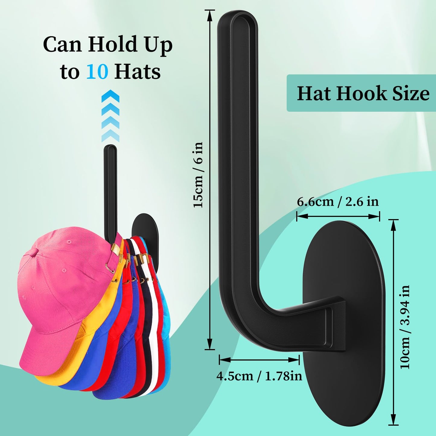 Eiito Hat Hooks for Caps Storage-4Pack,Multi-Purpose Hat Organizer,Strong Adhesive Hat Racks for Wall