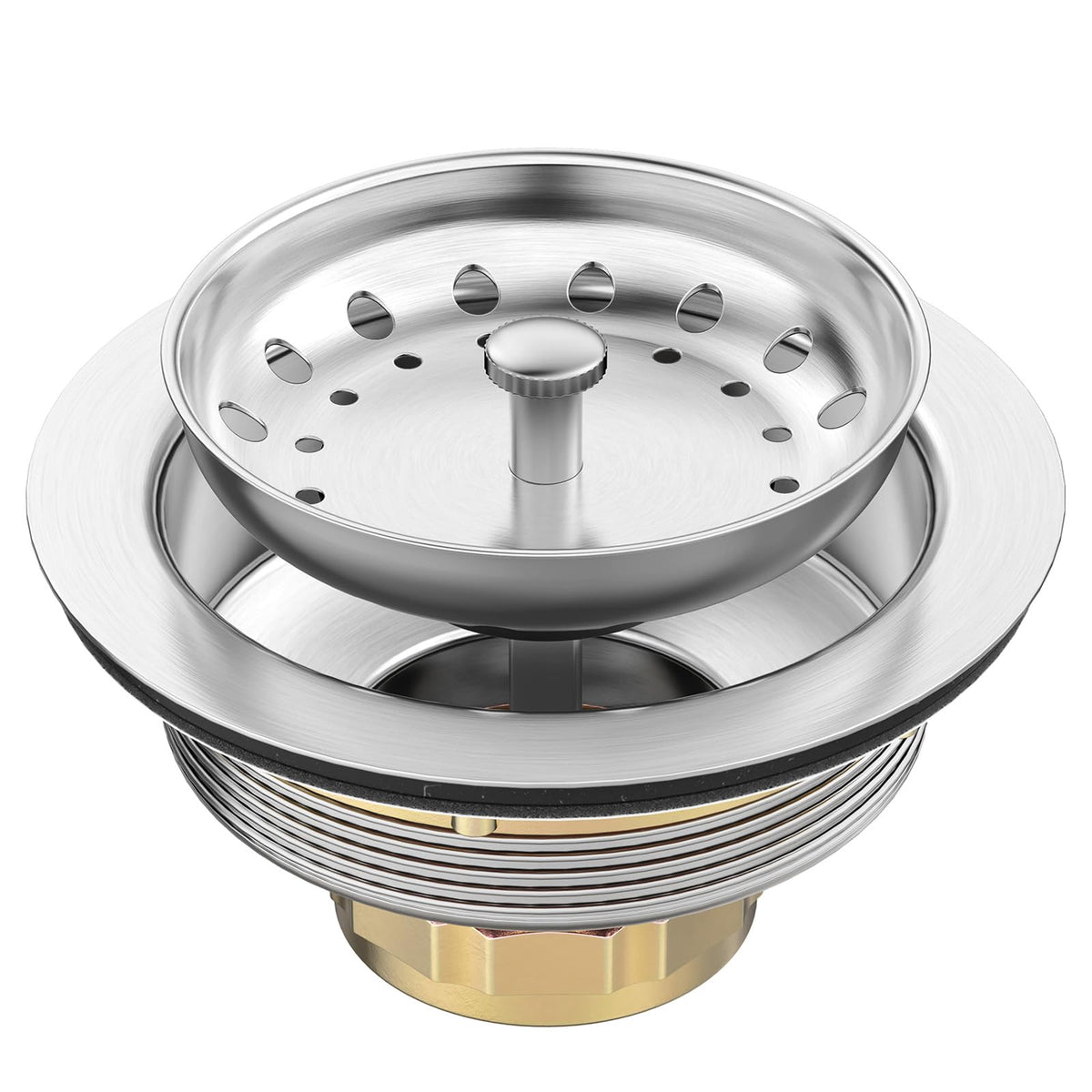 BOTEMY B9100 Kitchen Sink Drain Assembly Kit 3-1/2 Inch with Removable Stainless Steel Sink Strainer Basket Drain Stopper, Brushed