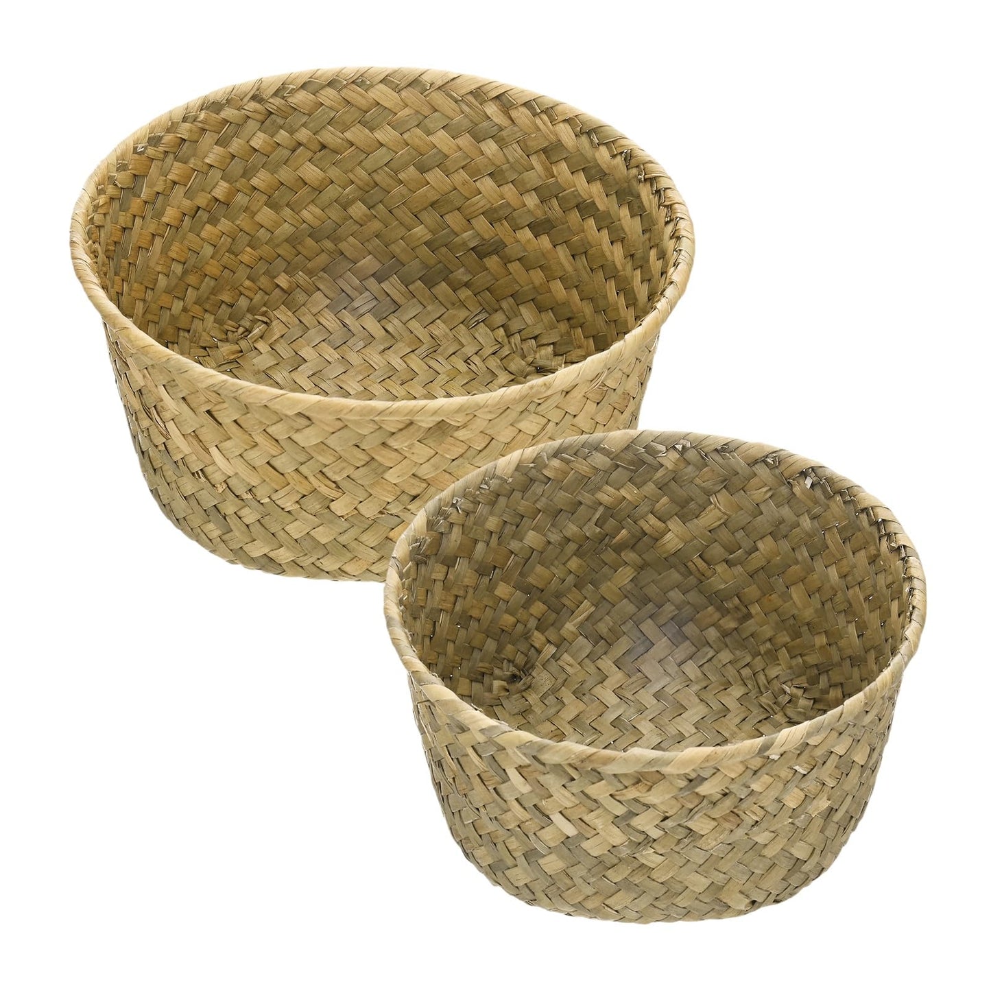 M METERXITY 2-Pack Natural Seagrass Woven Storage Basket, Small Round Storage Seaweed Woven Sundries Baskets for Fruit/Kitchen/Desktop/Household