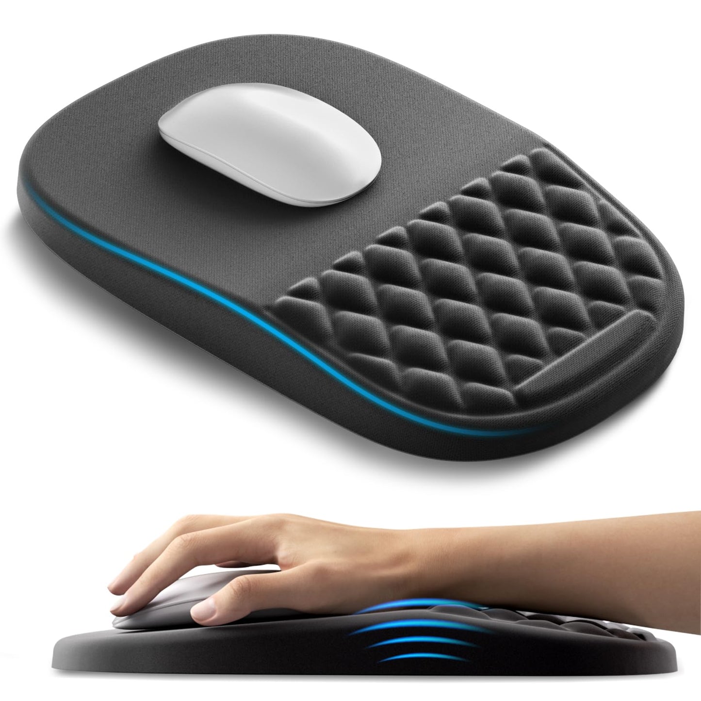 AUEDROT Ergonomic Mouse Mat with Wrist Rest Support 2 in 1 Mouse Pad & Wrist Rest Massage Desk Mat with Gel Cushion Non-Slip for Office & Gaming, for
