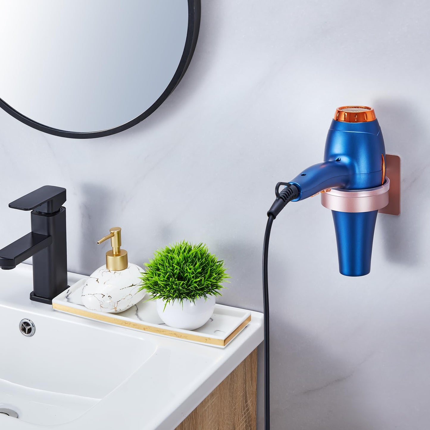 YYBO Hair Dryer Holder Wall Mount, Hairdryer Holder Station for Hair Dryer Storage, Adhesive Hairdryer Stand Rack for Dressing Table Bathroom