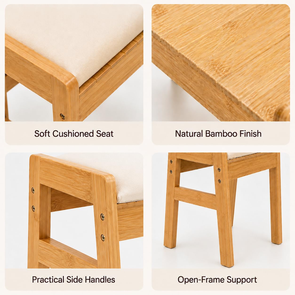 BAMBOOHOMIE Foot Stool Ottoman, Modern Vanity Stool Chair for Makeup with Removable Cushion & Side Handles