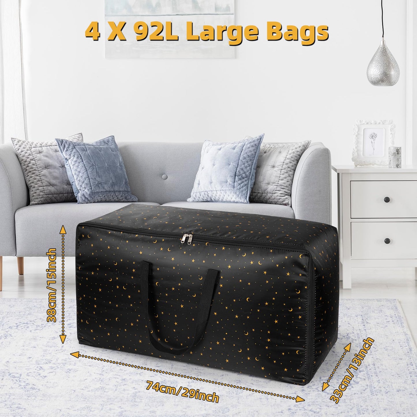 4 pack Extra Large storage boxes with lids, Big Heavy Duty Waterproof Moving Clothes Boxes Storage Bags Containers for House