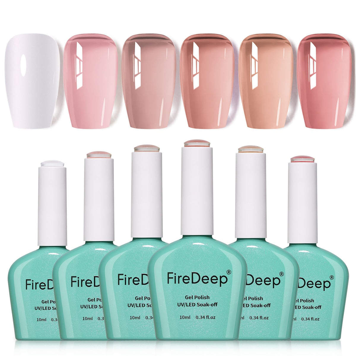 Firedeep 6 Colors Gel Nail Polish Set Pink White Nude Hema Free Soak Off Salon Home DIY Gift for Women(10ml *6)