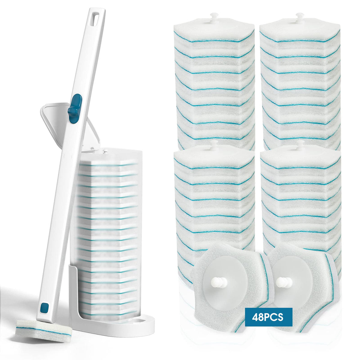 Toilet Wand Kit with 48 Refills, Disposable Toilet Bowl Brush Disposable Toilet Cleaning System Toilet Wand, Storage Caddy and 48 Toilet Brush Refill