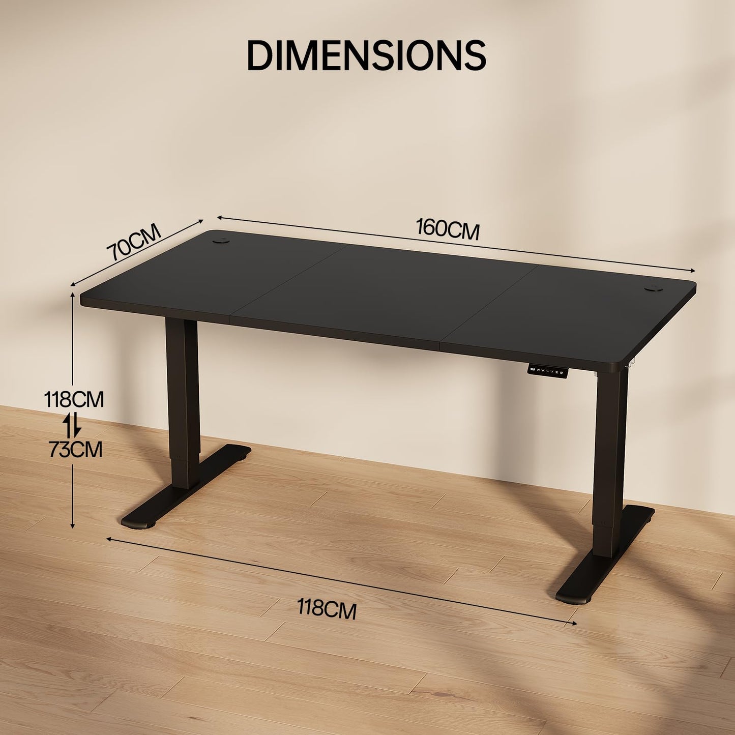 Homall Electric Height Adjustable Desk, Adjustable Height Office Desk with USB Ports, 160x70cm, Home Office with Splice Board, Black