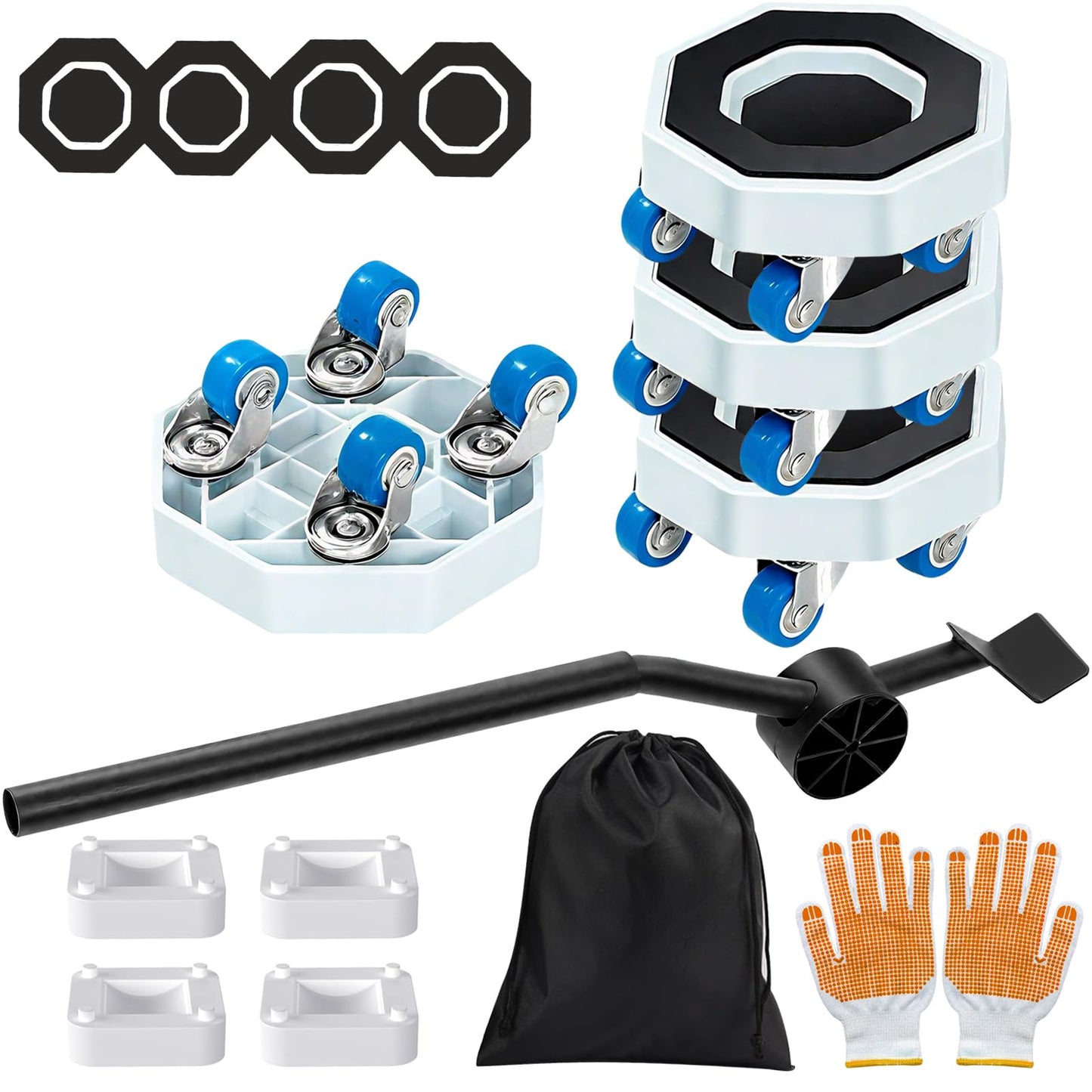 Furniture Mover with 4 Wheels & Extended Pry Bar - 16pcs 360? Rotating Heavy Duty Furniture Lifter Sliders Tool for Sofa, Bed, Cabinet (350KG