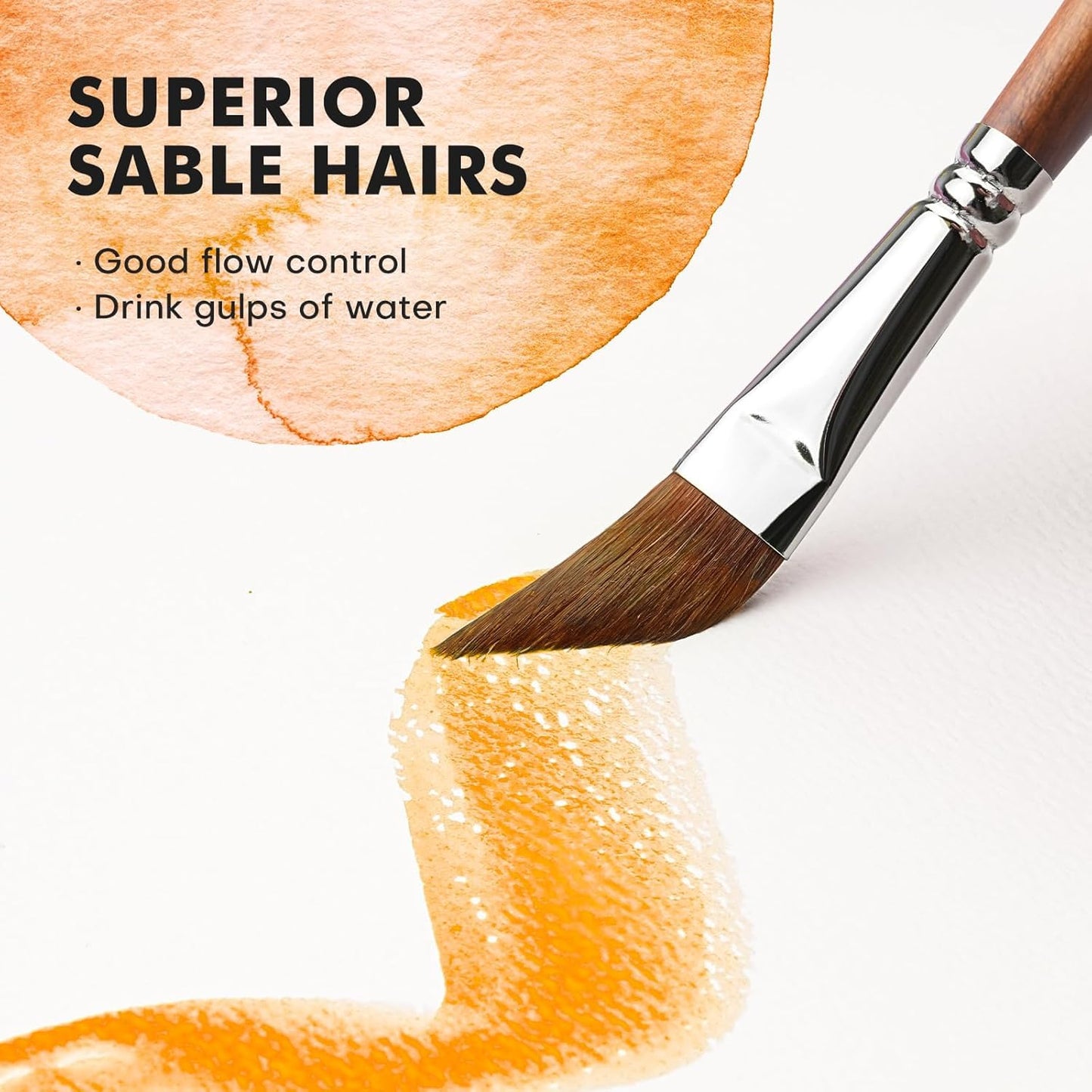 Professional Sable Watercolour Brushes 9pcs, Fuumuui Artist Paint Brush Set, Squirrel Hair Mop Brush, Extended Point Brush, Round Point, Flat, Dagger