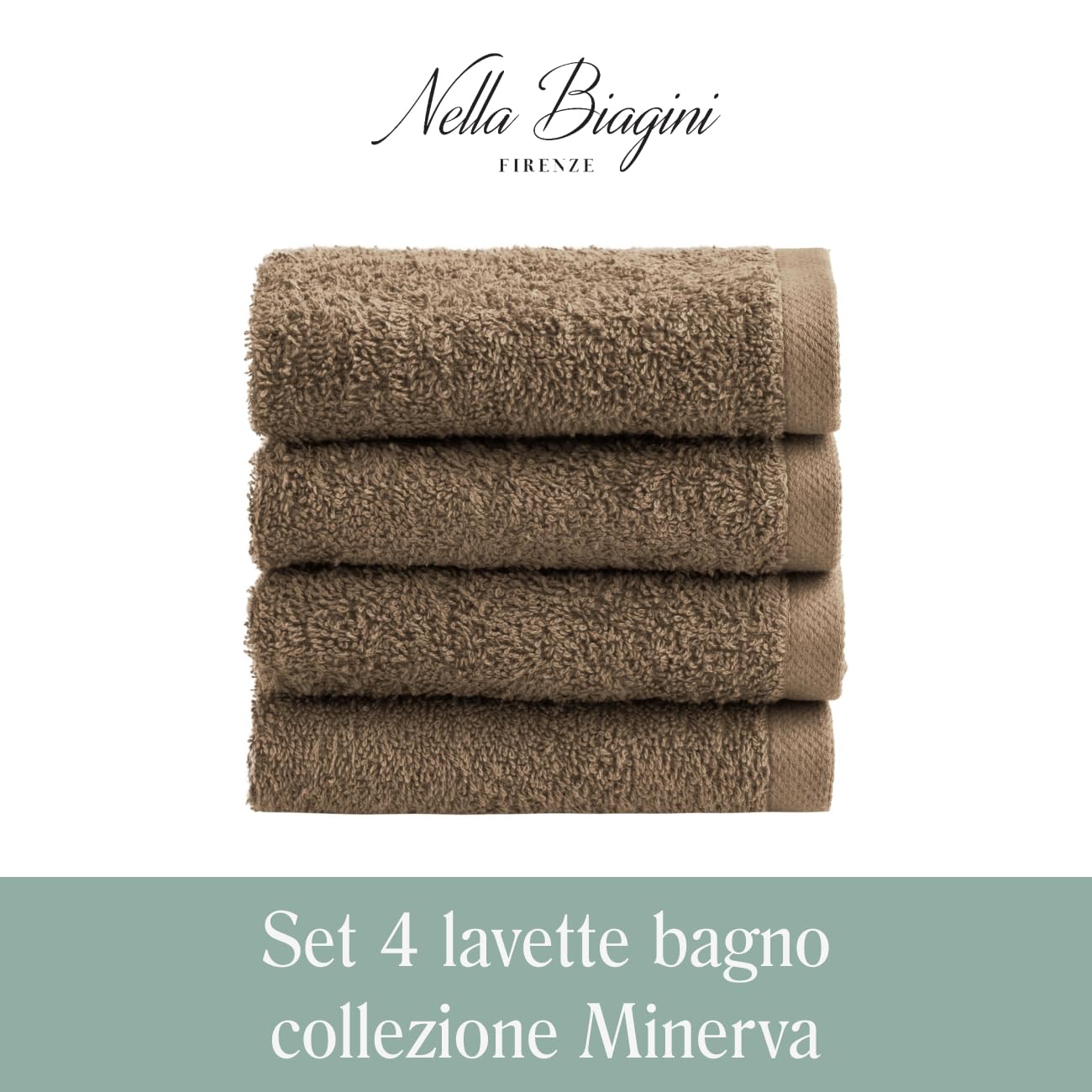 NELLA BIAGINI Minerva Bath Towels 30 x 30 cm, Set of 4, 100% Pure Terry Cotton, 420 g/m², Soft, Absorbent, Practical, Durable, Solid Colour