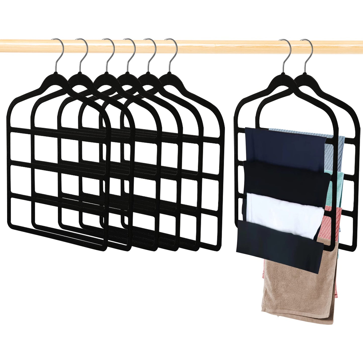 Trouser Hangers,Space Saving Hangers,Trouser Hangers Space Saving Non-Slip Pants Hanger-4 Pack Jeans Hangers Multi Bar Velvet Clothes Hanger Closet