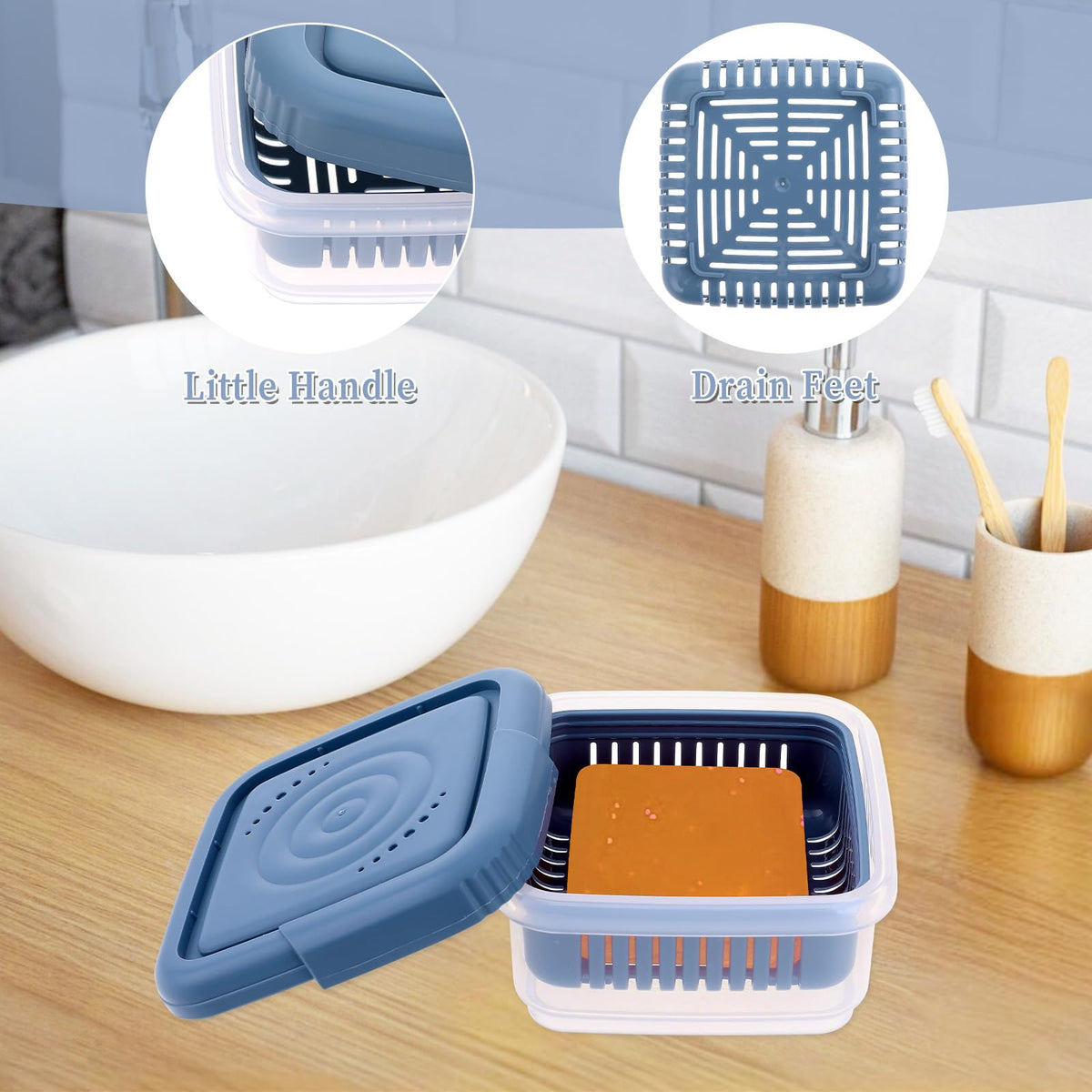 Soap Dish with Lid Leakproof Soaps Box Square Soap Travel Case with Drainage Layer Shower Shampoo Holder Travel Size Toiletries for Gym Bathroom