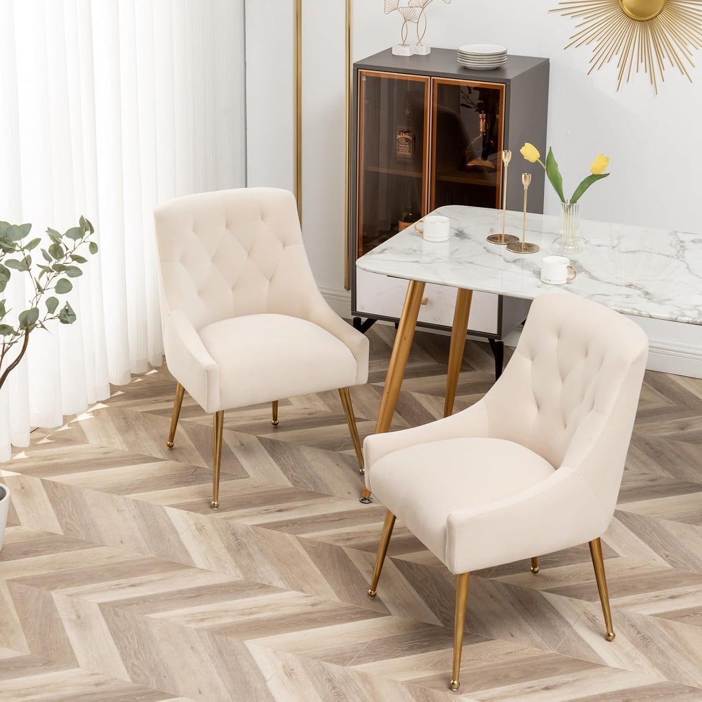 SEYNAR Dining Chair Set of 2,Modern Velvet Dining Chairs with Gold Legs,Elegant Tufted Accent Chairs for Reception, Living Room or Study Room