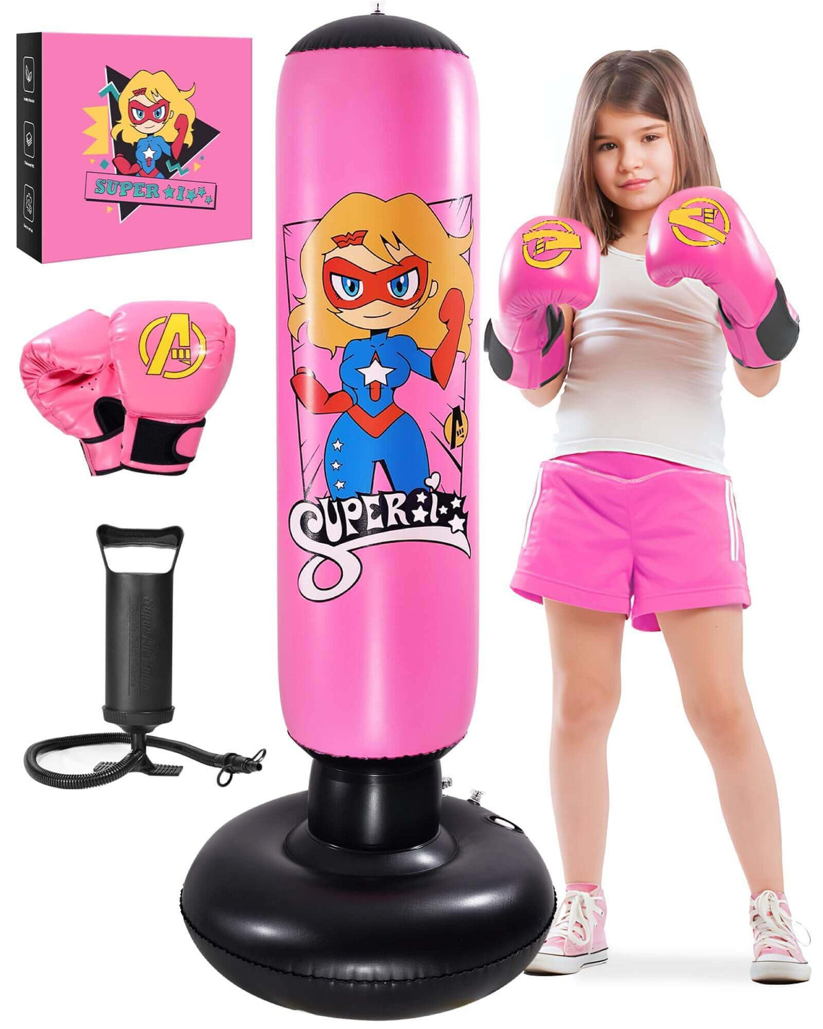 Punching Bag for Kids, Kids Boxing Set with Boxing Gloves 66" Large Inflatable Punching Bag,Gifts for Boys & Girls Age 5-12 for Practicing Karate,