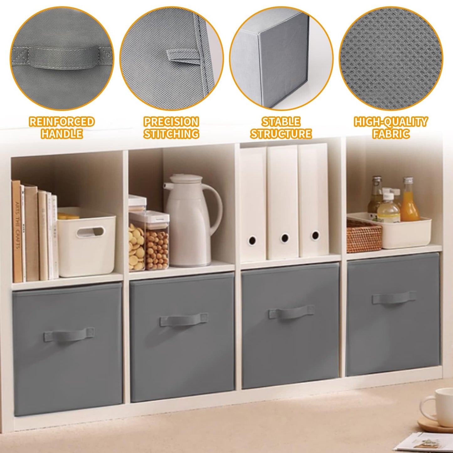 Eidoct Cube Storage Boxes, 6 Pack Foldable Storage Cubes Storage Box | with Handles for Organising Clothes, Grey