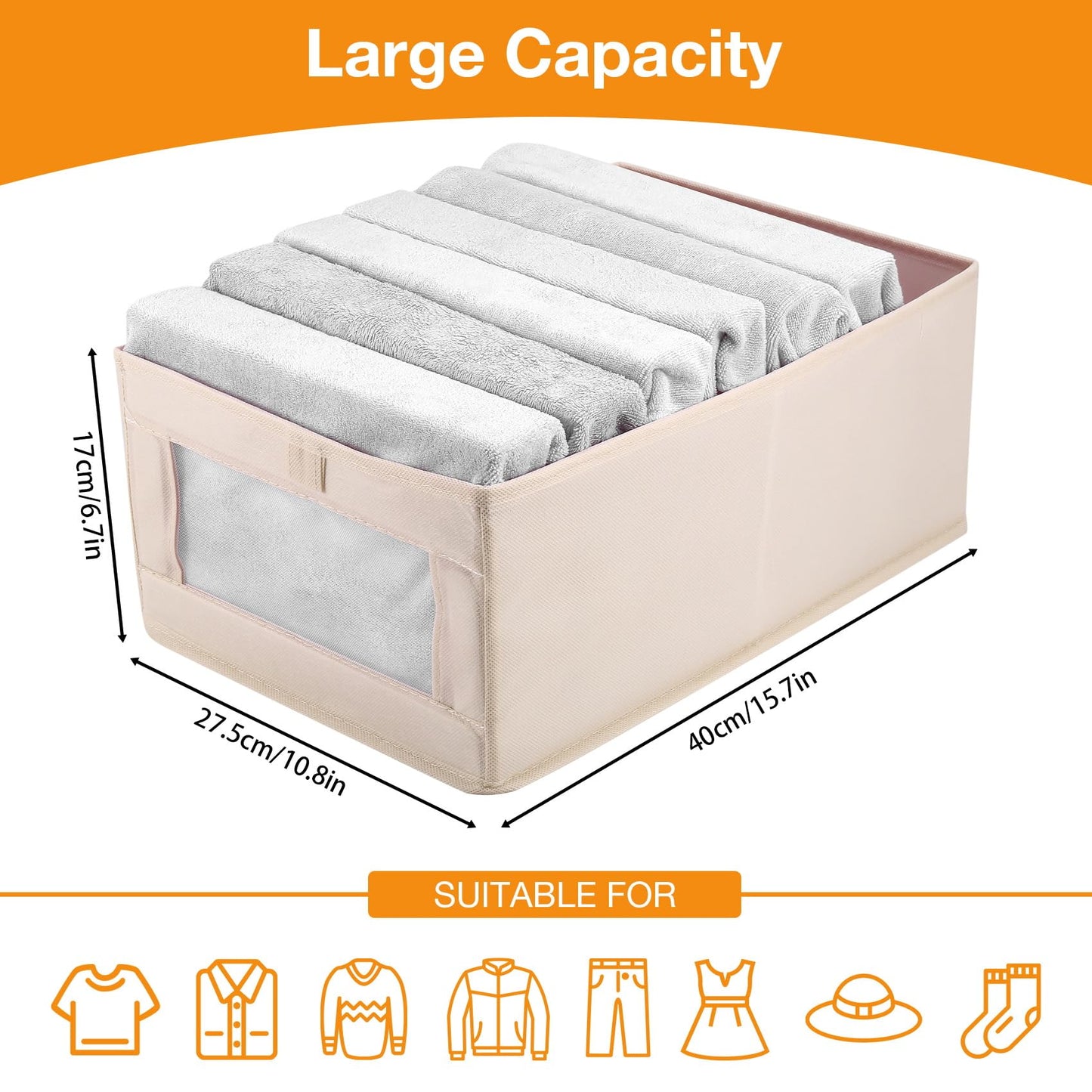 Micvtve 4 PCS Linen Wardrobe Storage Organiser Foldable Storage Bins Baskets for Organization Foldable Organizer with Clear Window Organizing