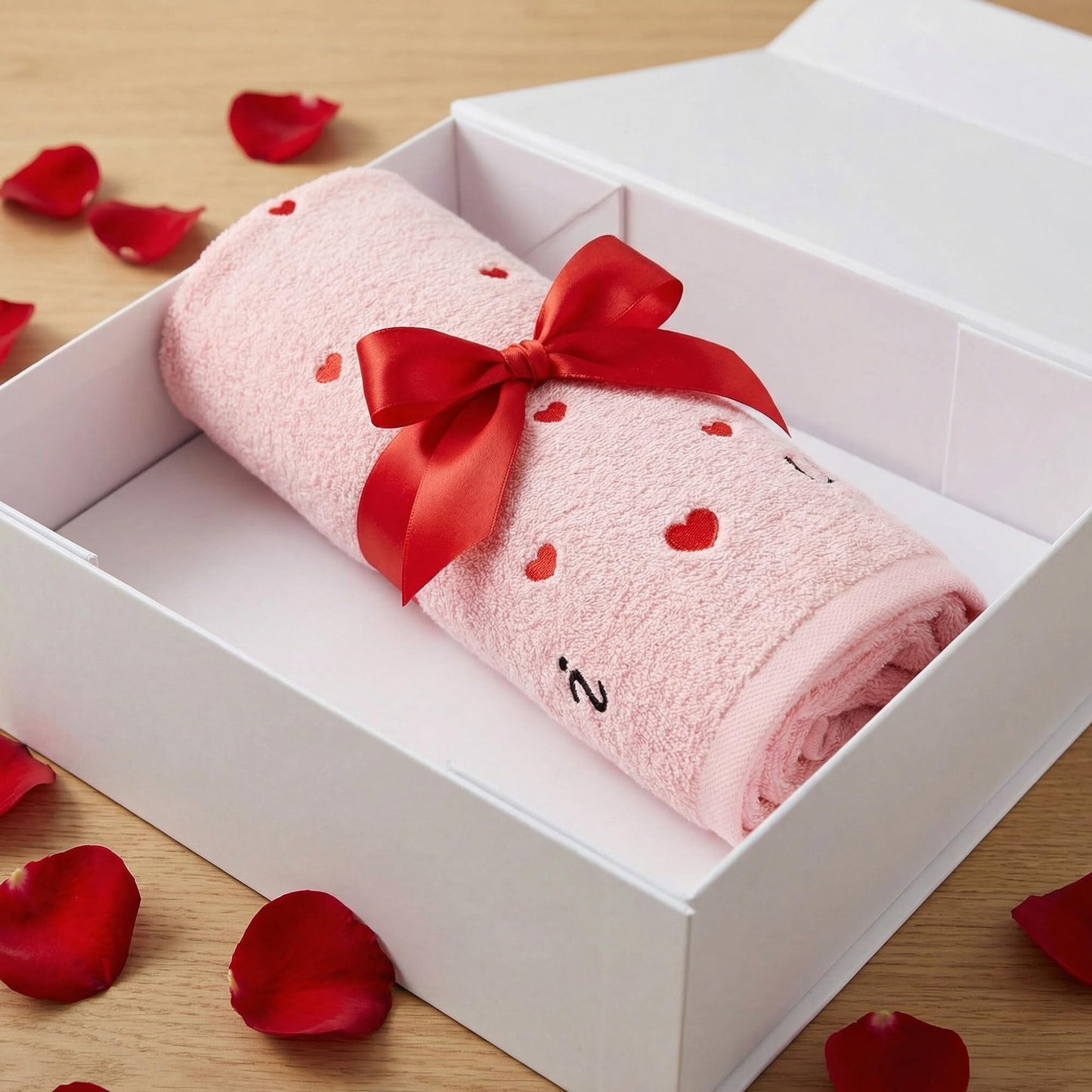 HMETOL Valentine's Day Cotton Letter Heart Love Pattern Hand Towels