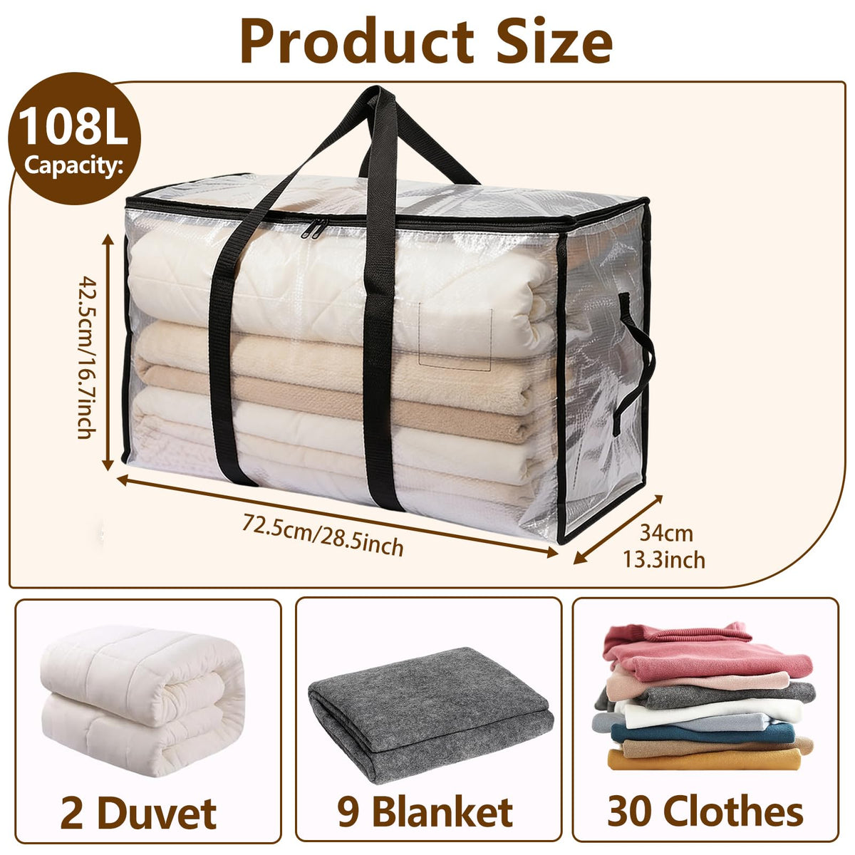ChioSun 108L Heavy Duty Moving Bags,3 Pack Large Storage Bags with Zips