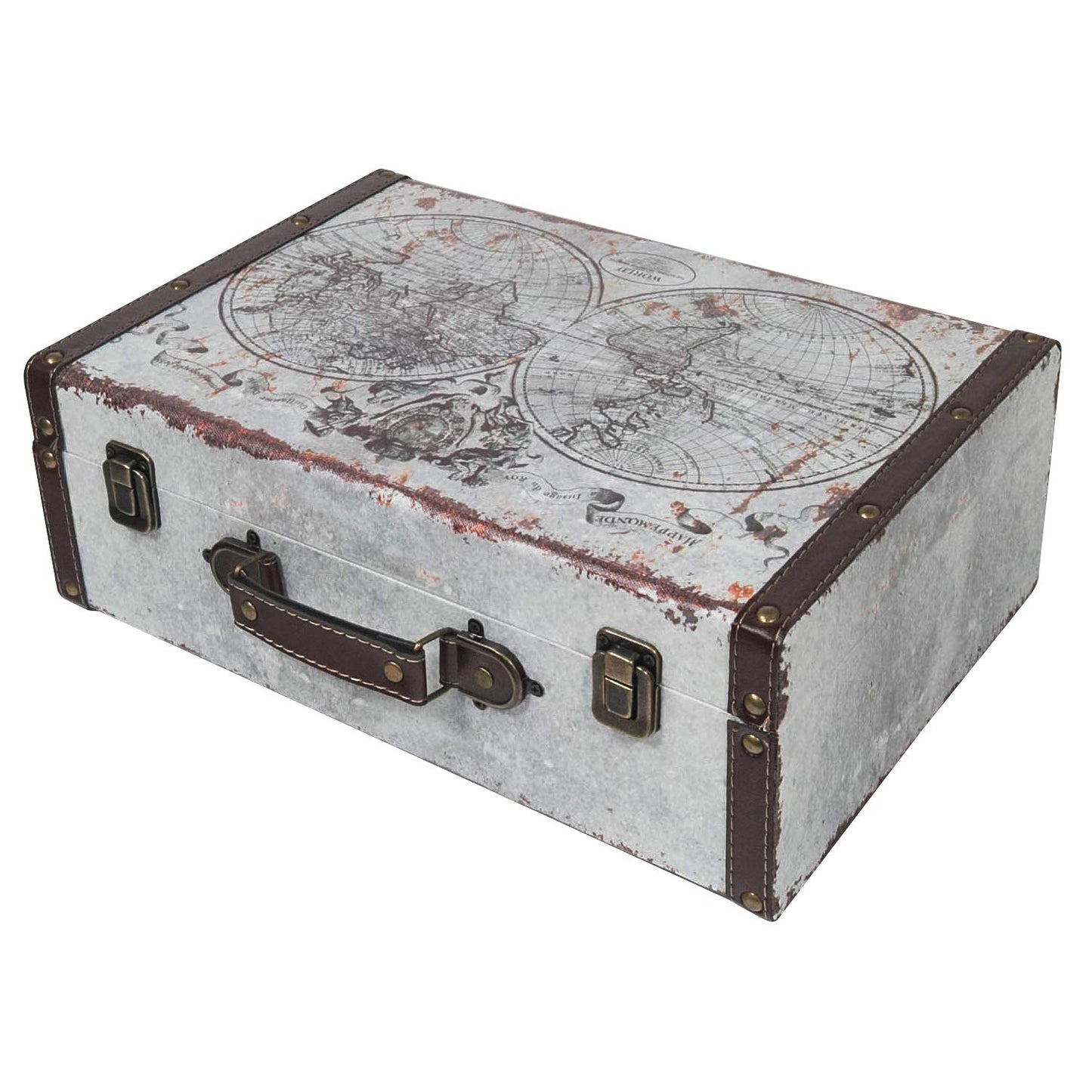 HMF VKO101 Vintage Wooden Suitcase | 38 x 26 x 13 cm | Large | World Map