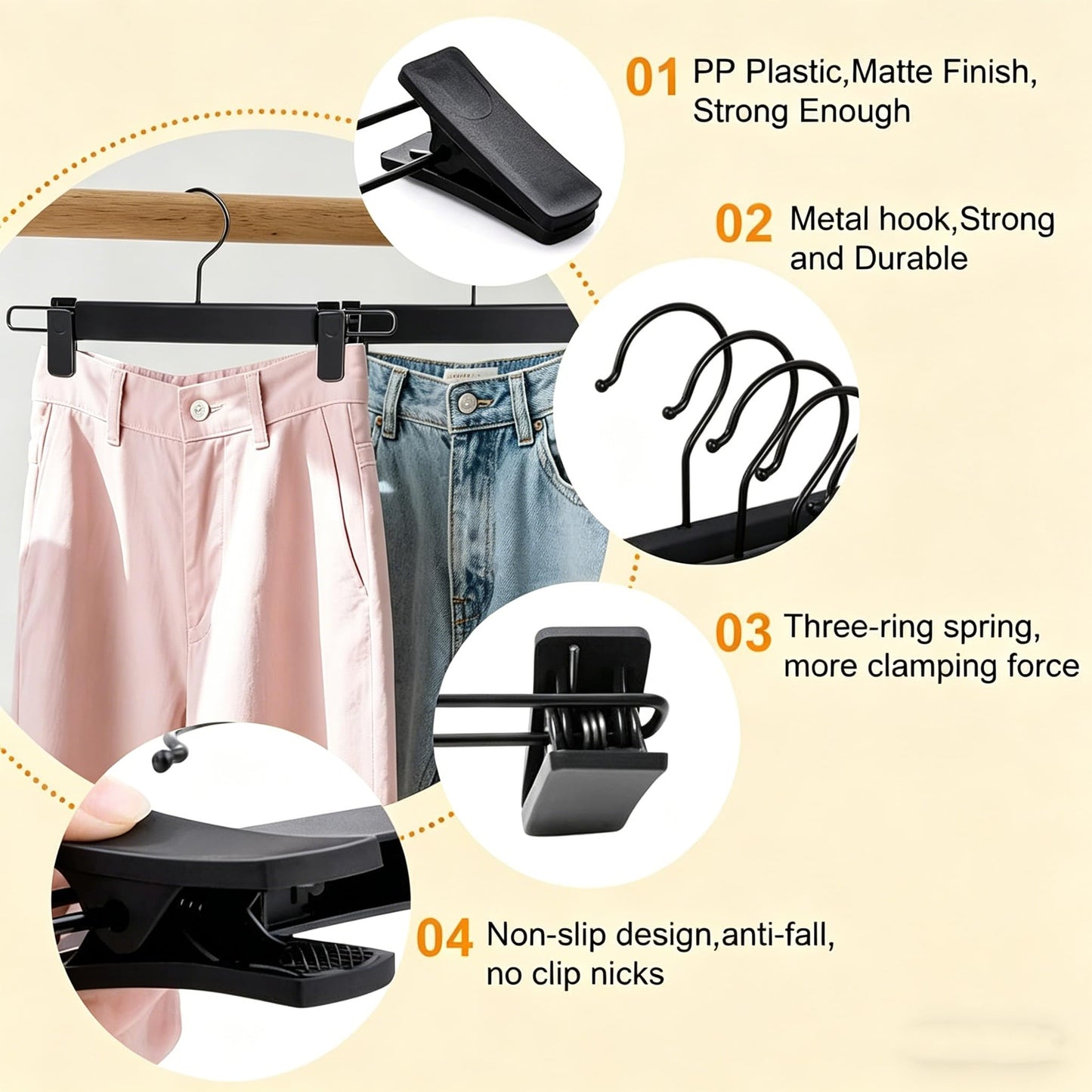 Trouser Hanger, 20Pack Plastic Pant Hangers Space Saving Skirt Hangers with Clips Adjustable Non-Slip Coat Suit Metal Heavy Duty Chrome Clothes
