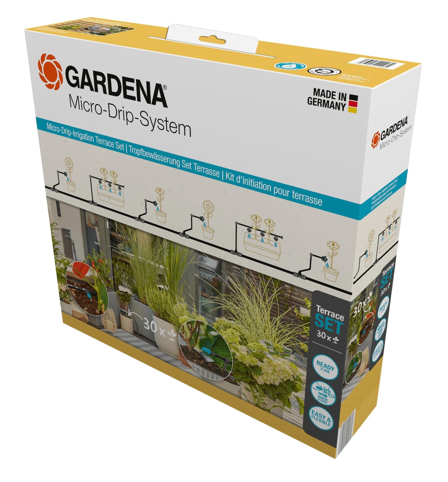 Gardena Micro-Drip-System Drip Irrigation Set Terrace (30 plants): Starter set, ready to use, water-saving irrigation system, simple & flexible
