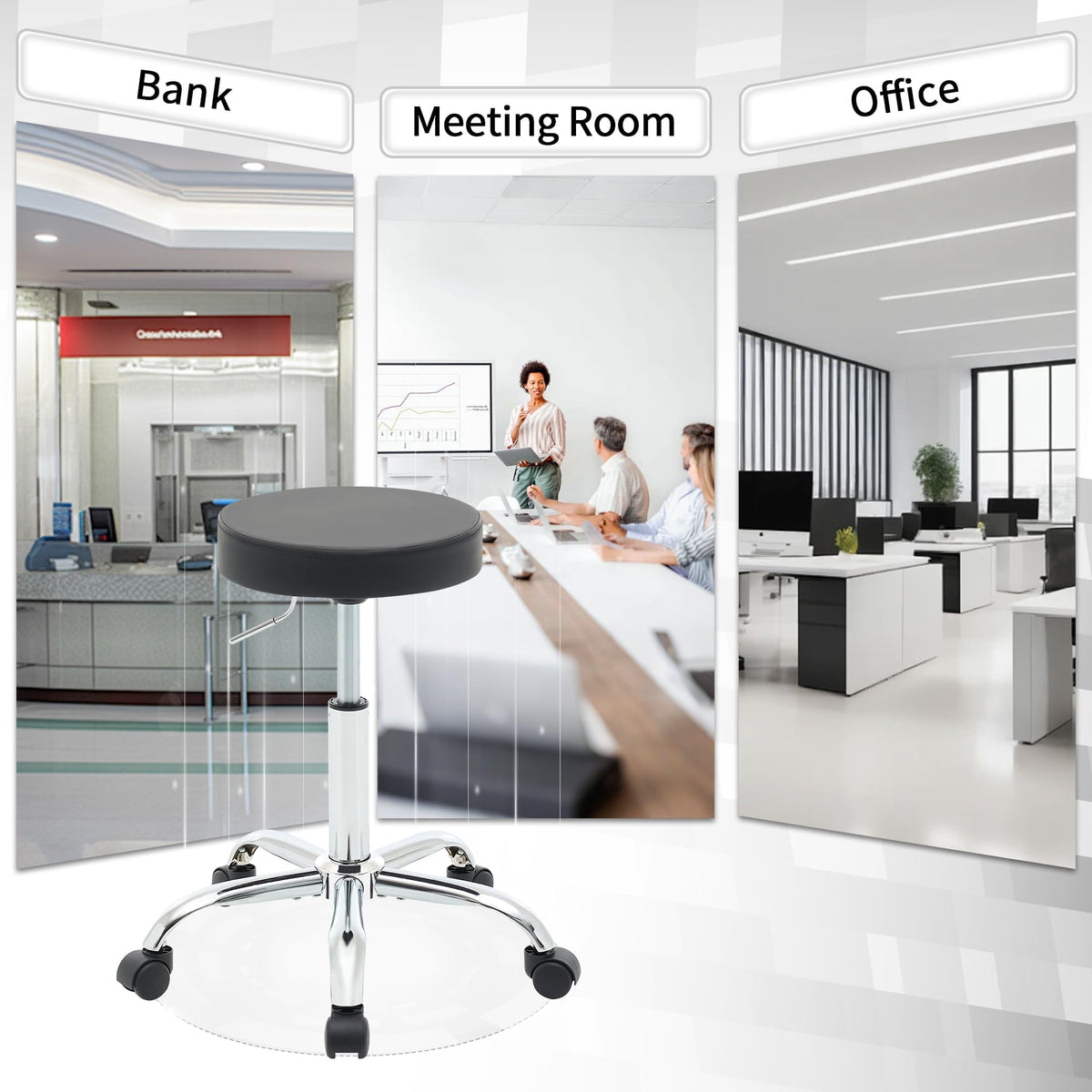 FIRAVOE Ergonomic Backless Rolling Office Stool, Adjustable Drafting Work Chair with Wheels, 49.5–67.6 cm Height