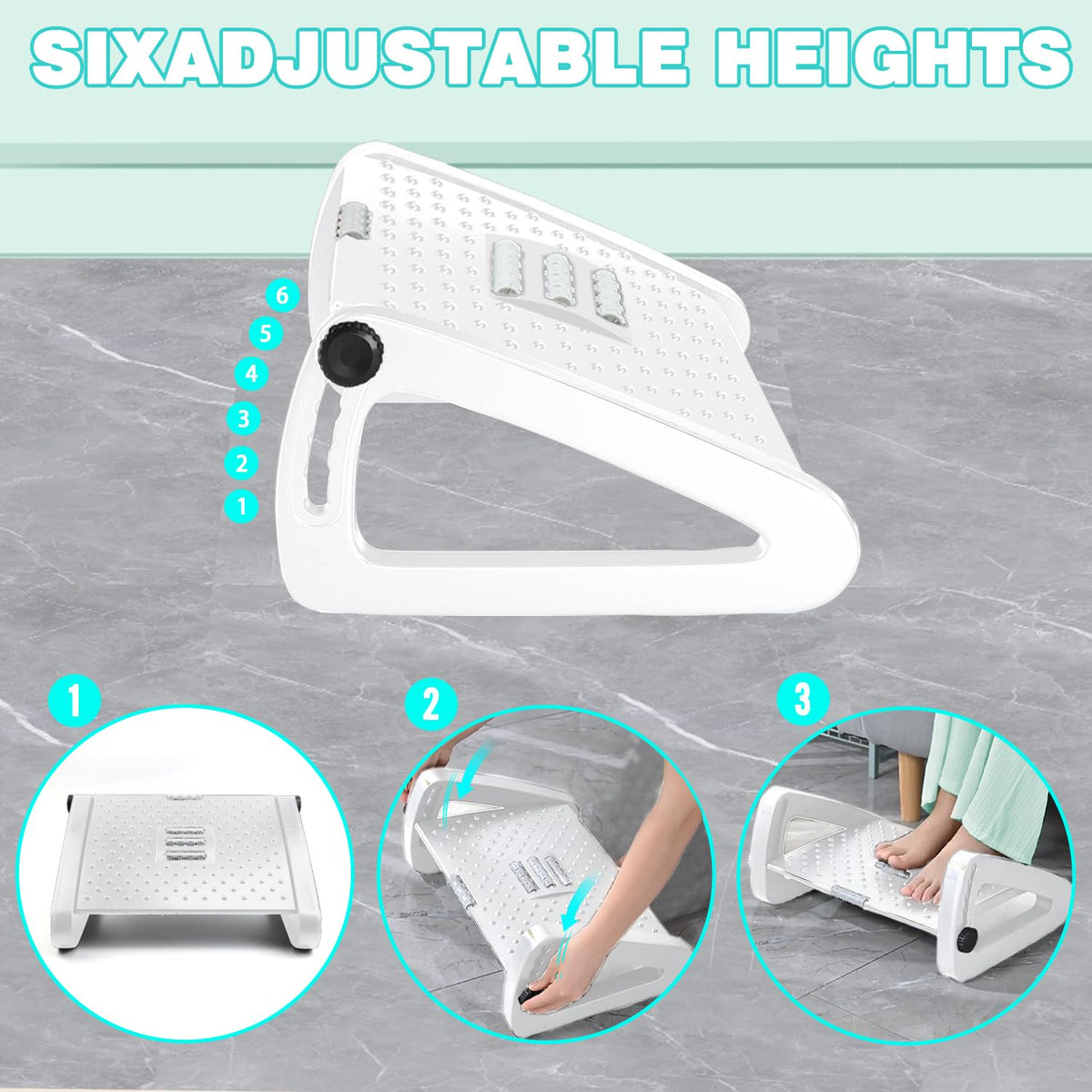 Hmfmdy Foot Rest Under Desk, Office Foot Rest with Massage Texture and Roller, Adjustable Height Ergonomic Foot Stool Under Desk for Office and Home